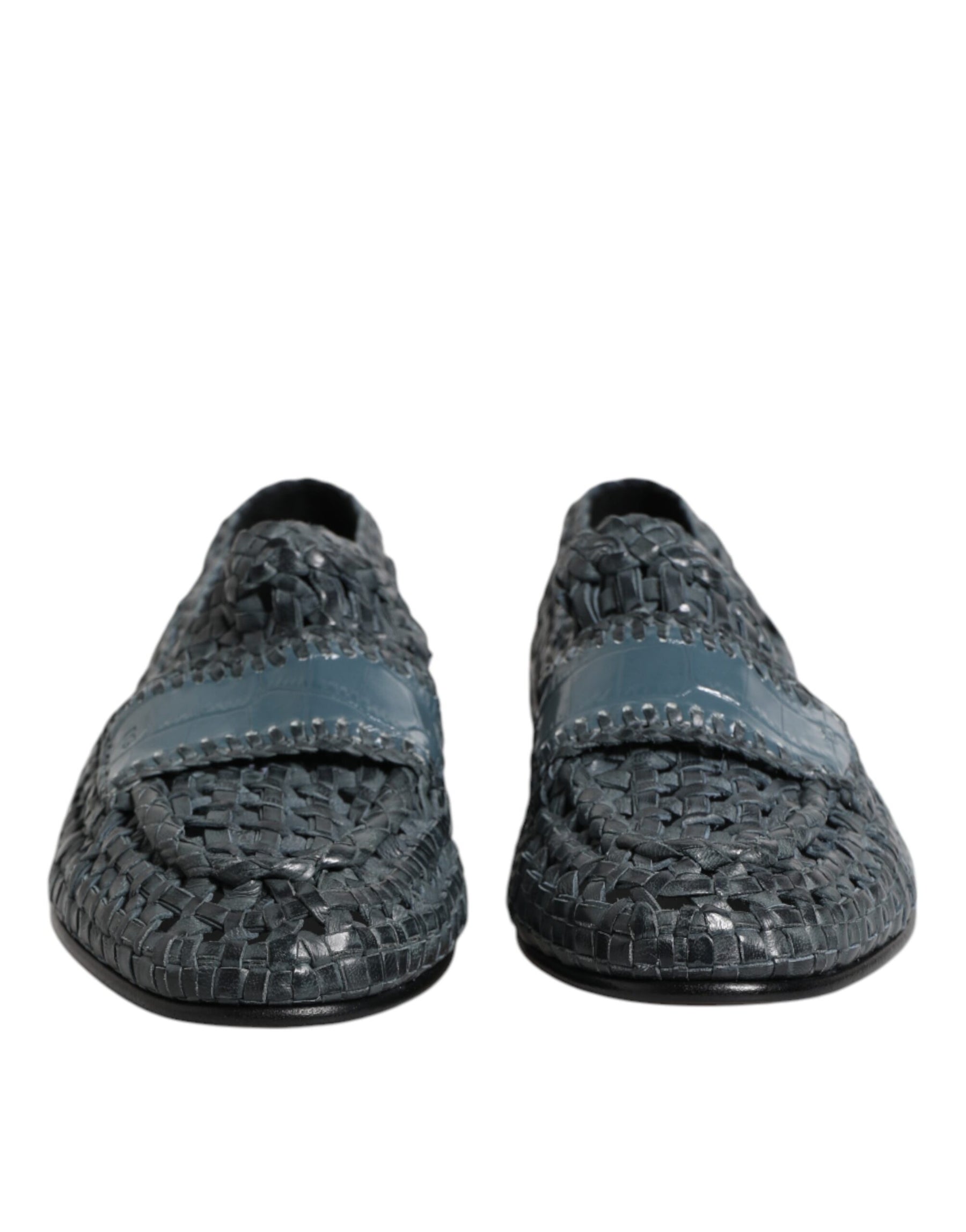 Dolce & Gabbana Blue Woven Leather Slip On Loafers Shoes | Regal Royce