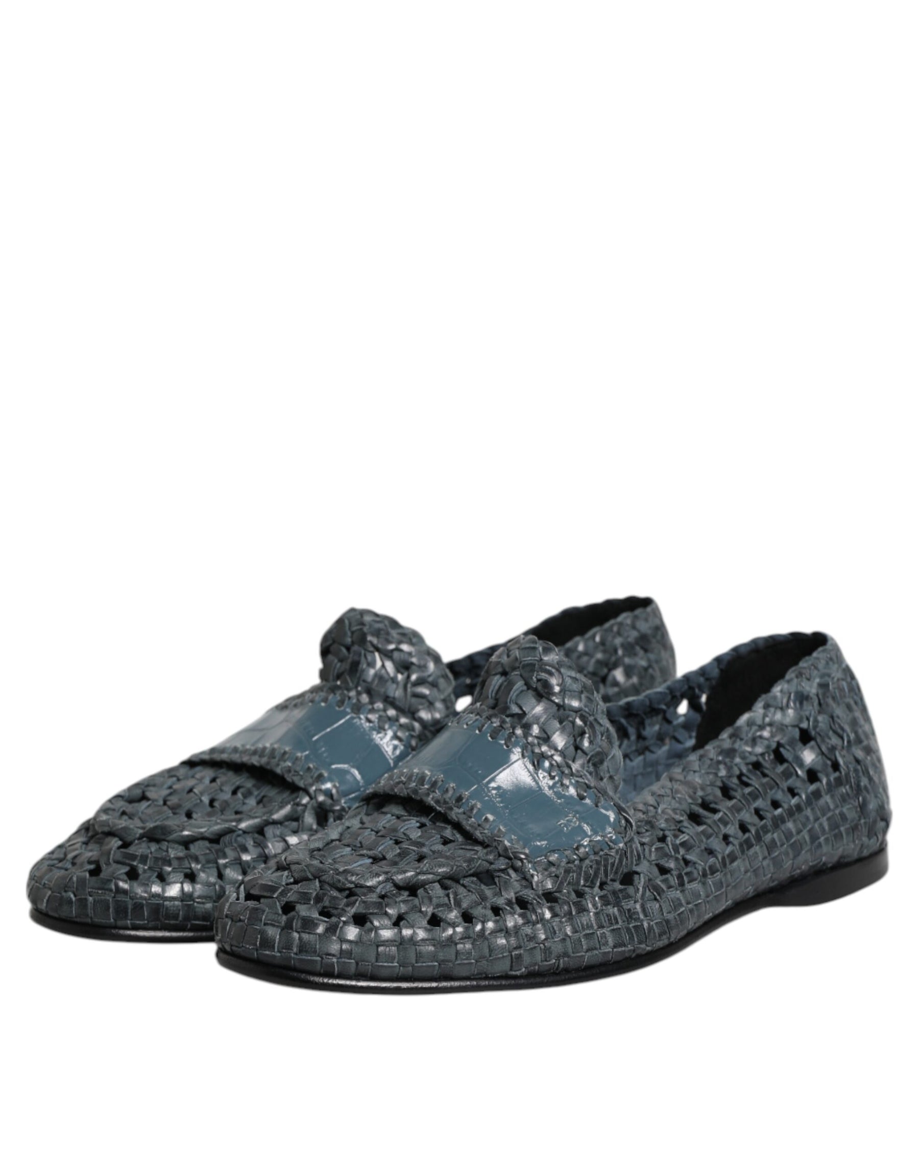 Dolce & Gabbana Blue Woven Leather Slip On Loafers Shoes | Regal Royce