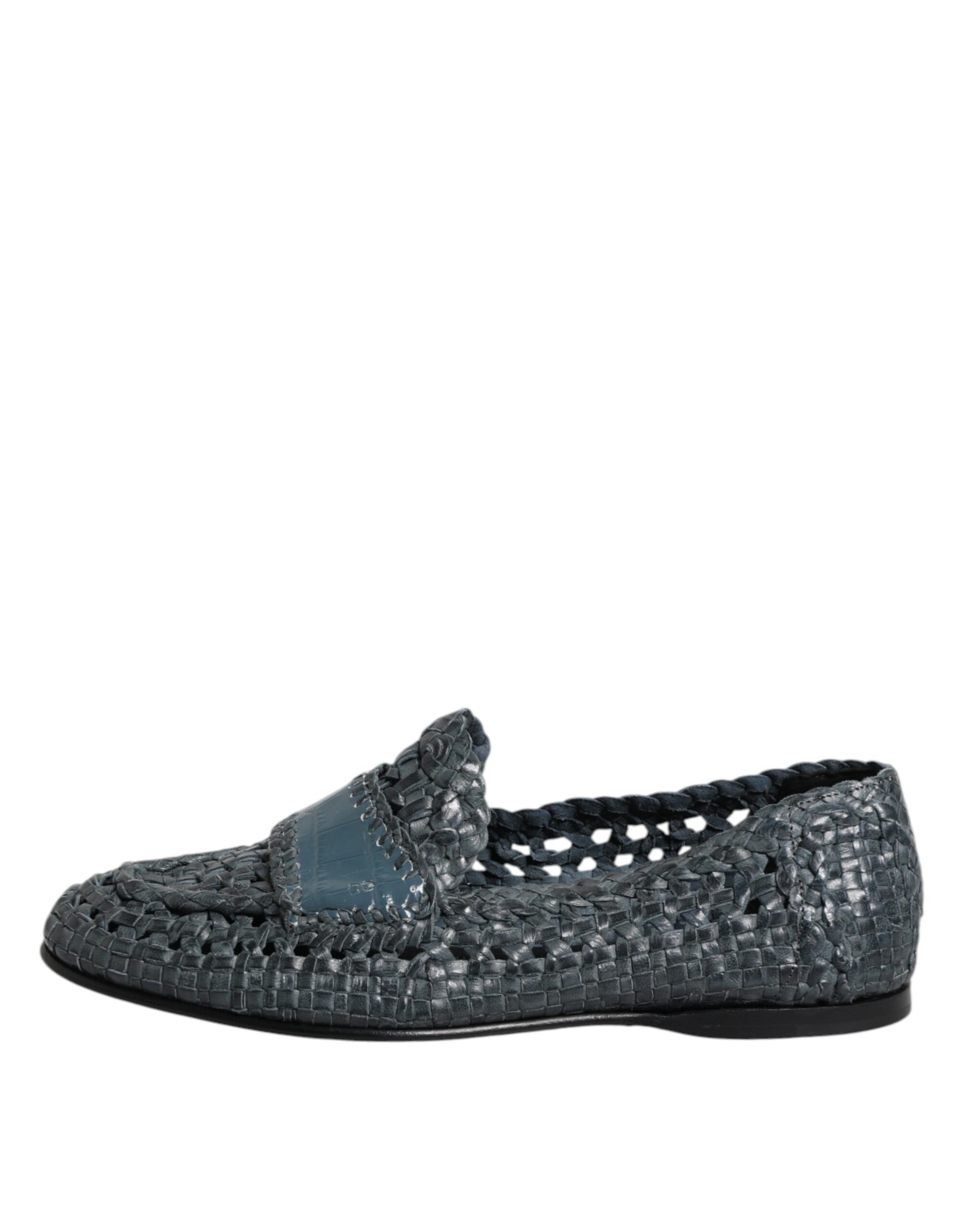Dolce & Gabbana Blue Woven Leather Slip On Loafers Shoes | Regal Royce