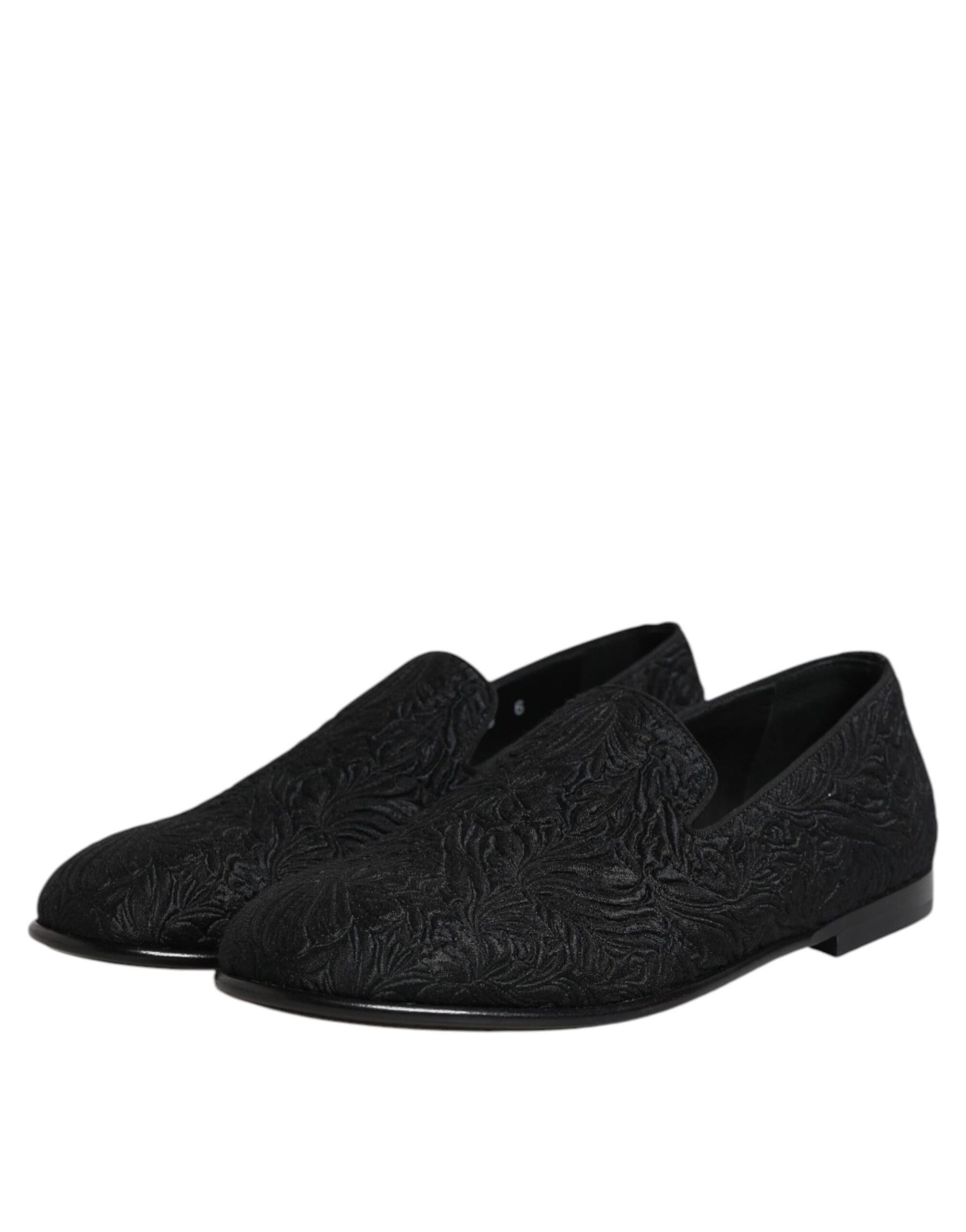 Dolce & Gabbana Black Jacquard Slip On Loafers Formal Shoes | Regal Royce