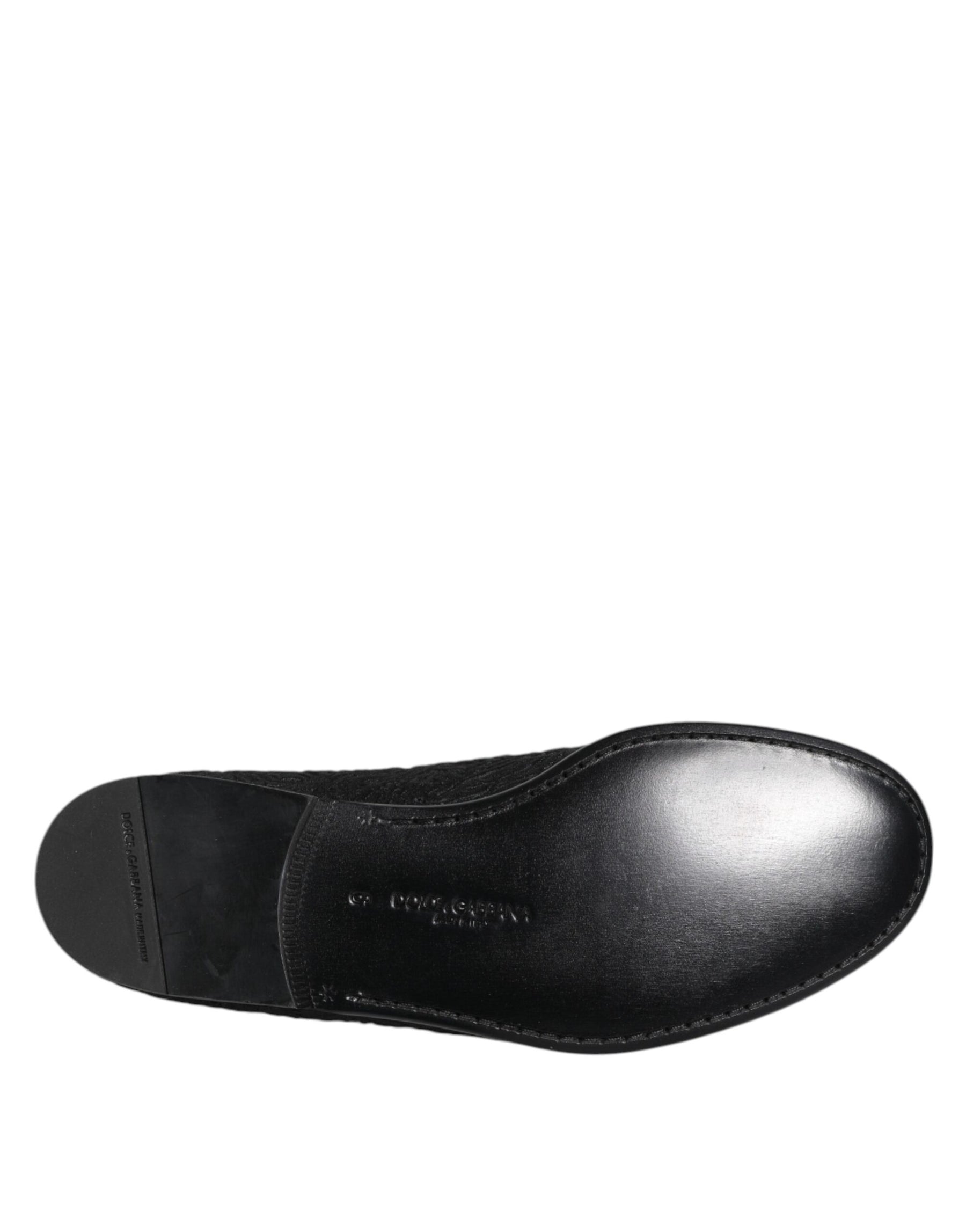 Dolce & Gabbana Black Jacquard Slip On Loafers Formal Shoes | Regal Royce