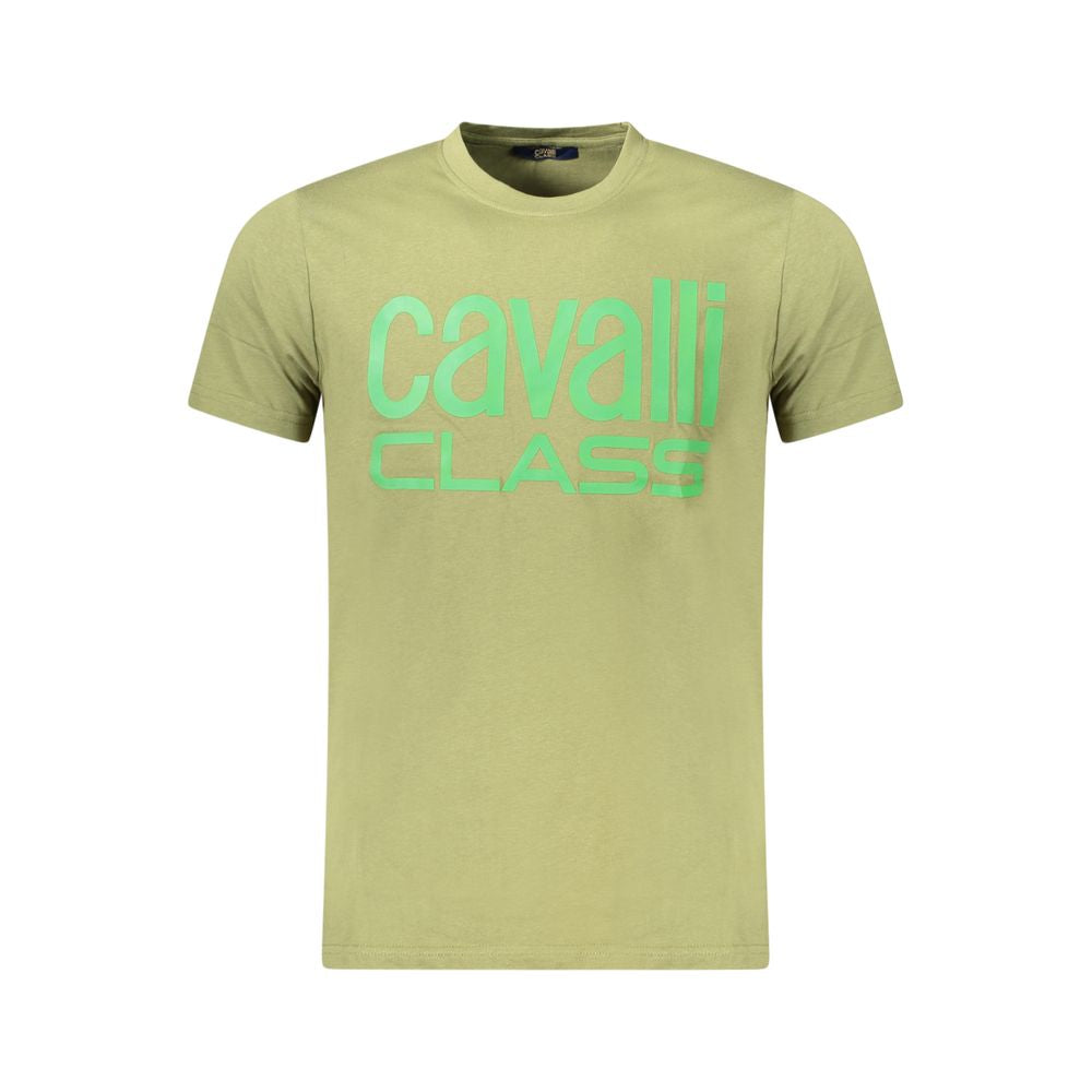 Cavalli Class Green Cotton Men T-Shirt | Regal Royce