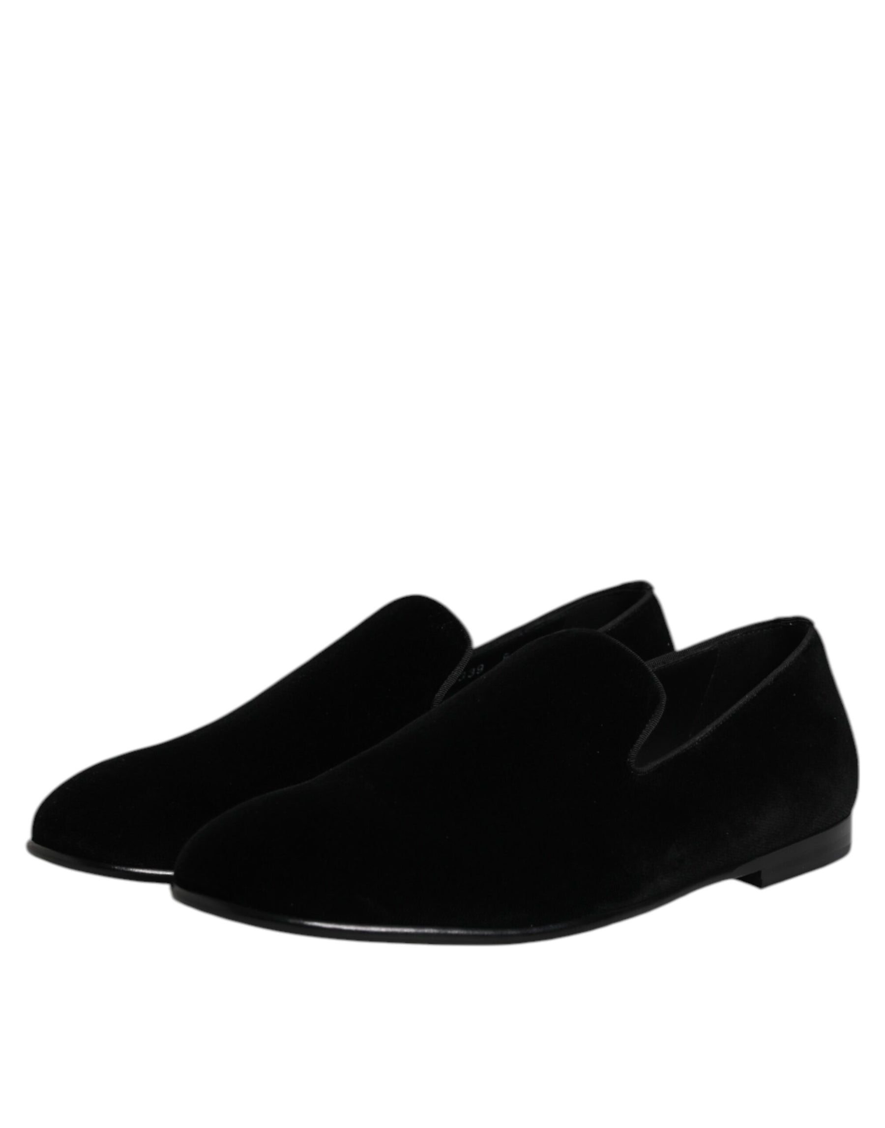 Dolce & Gabbana Black Velvet Slip On Loafers Formal Shoes | Regal Royce