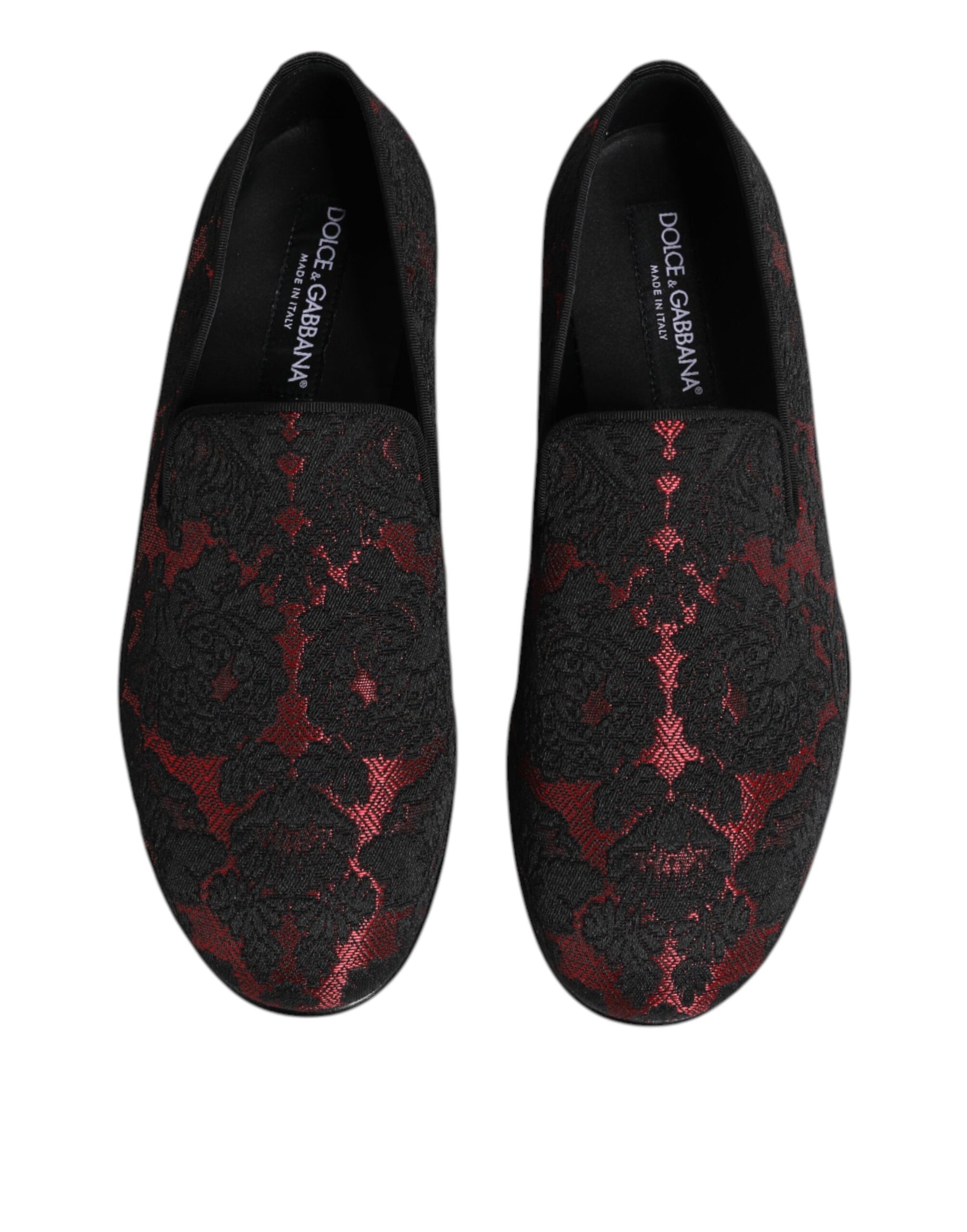Dolce & Gabbana Red Black Jacquard Slip On Loafers Shoes | Regal Royce