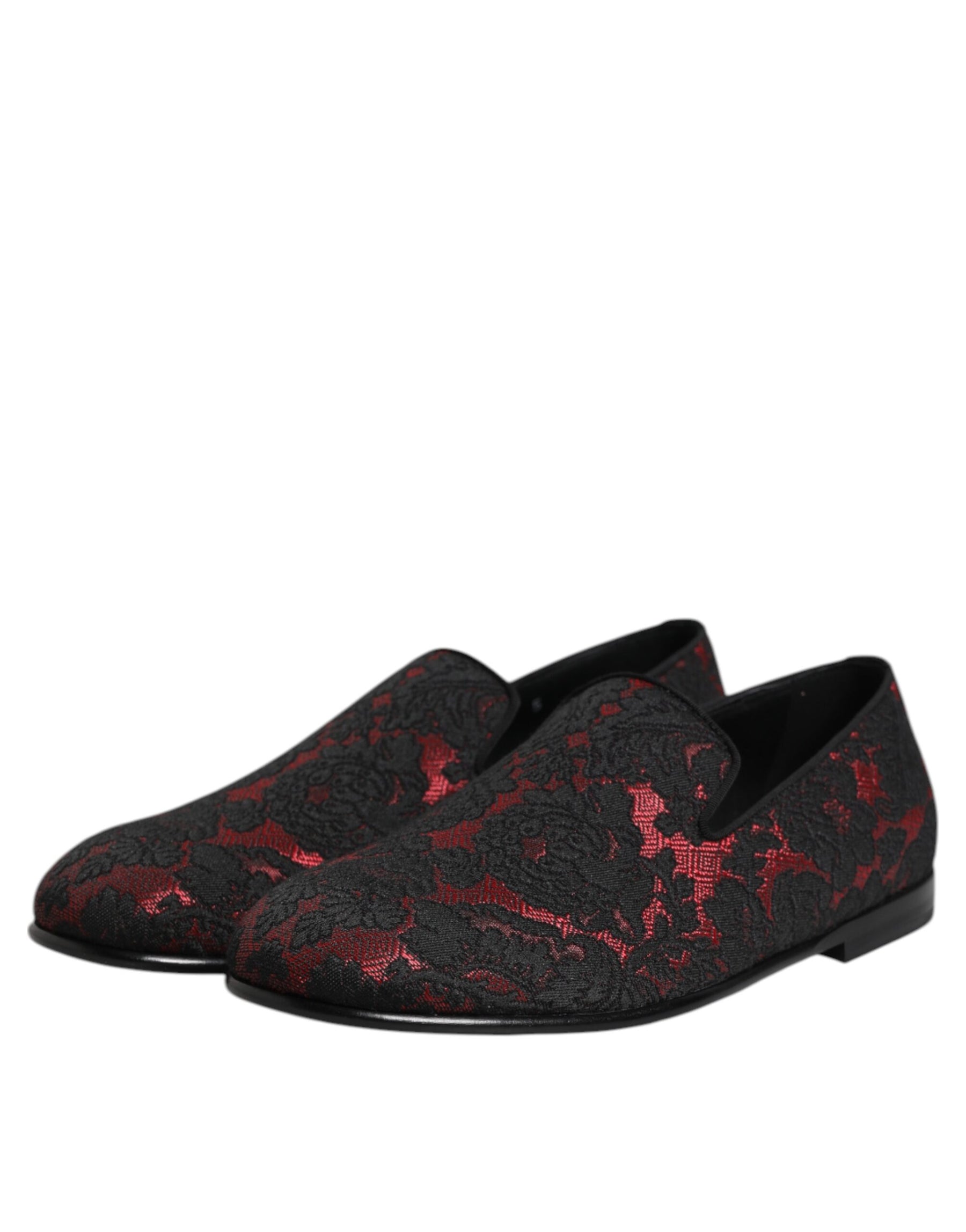 Dolce & Gabbana Red Black Jacquard Slip On Loafers Shoes | Regal Royce