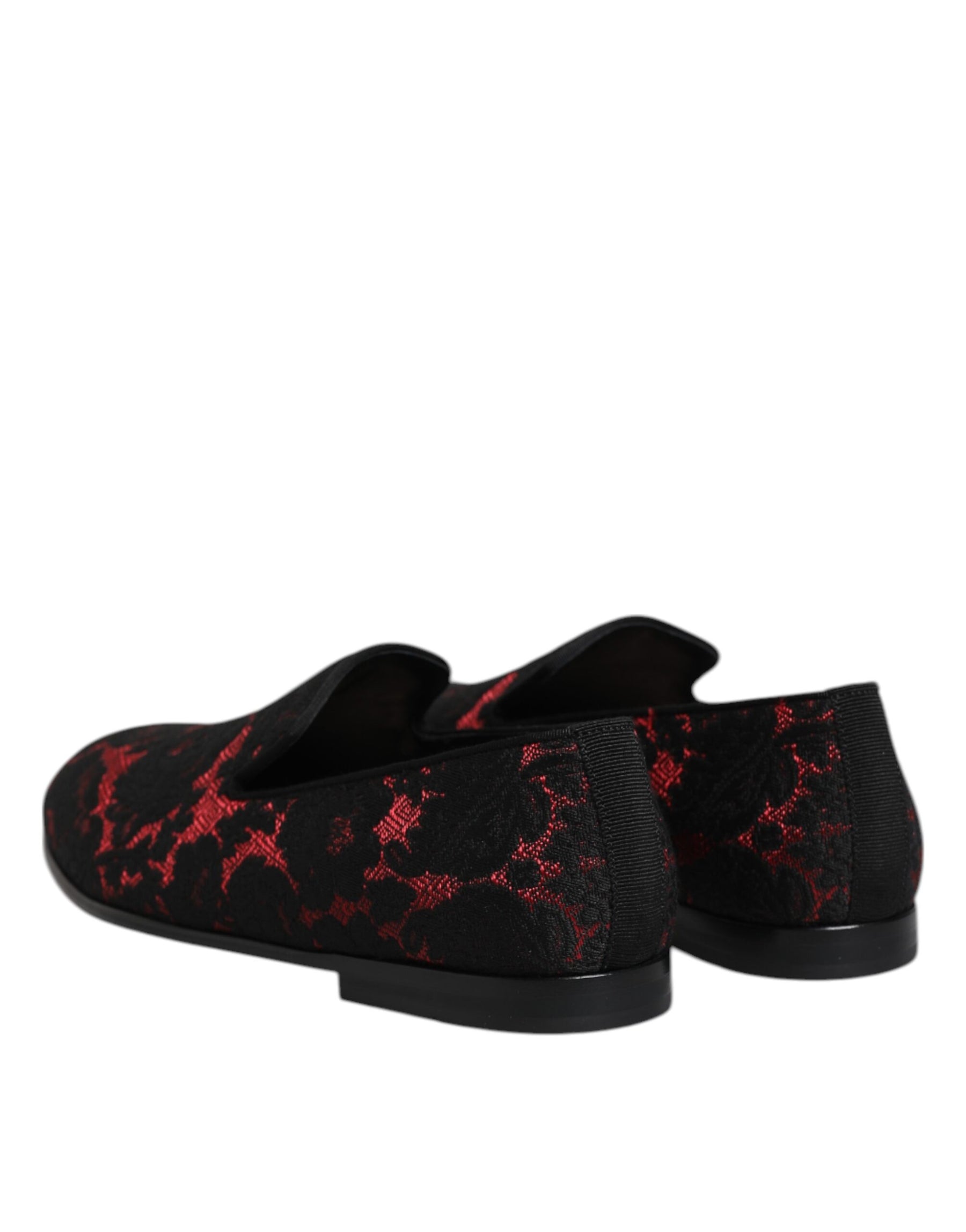 Dolce & Gabbana Red Black Jacquard Slip On Loafers Shoes | Regal Royce