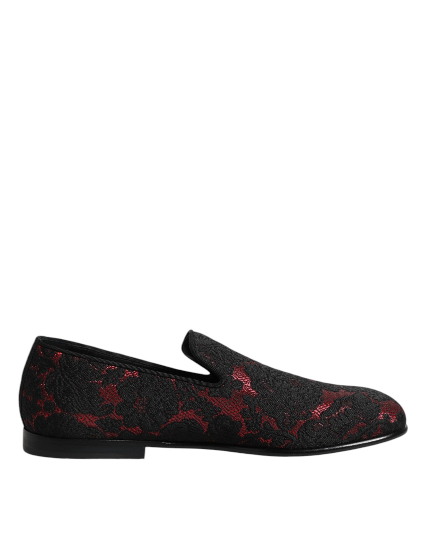 Dolce & Gabbana Red Black Jacquard Slip On Loafers Shoes | Regal Royce