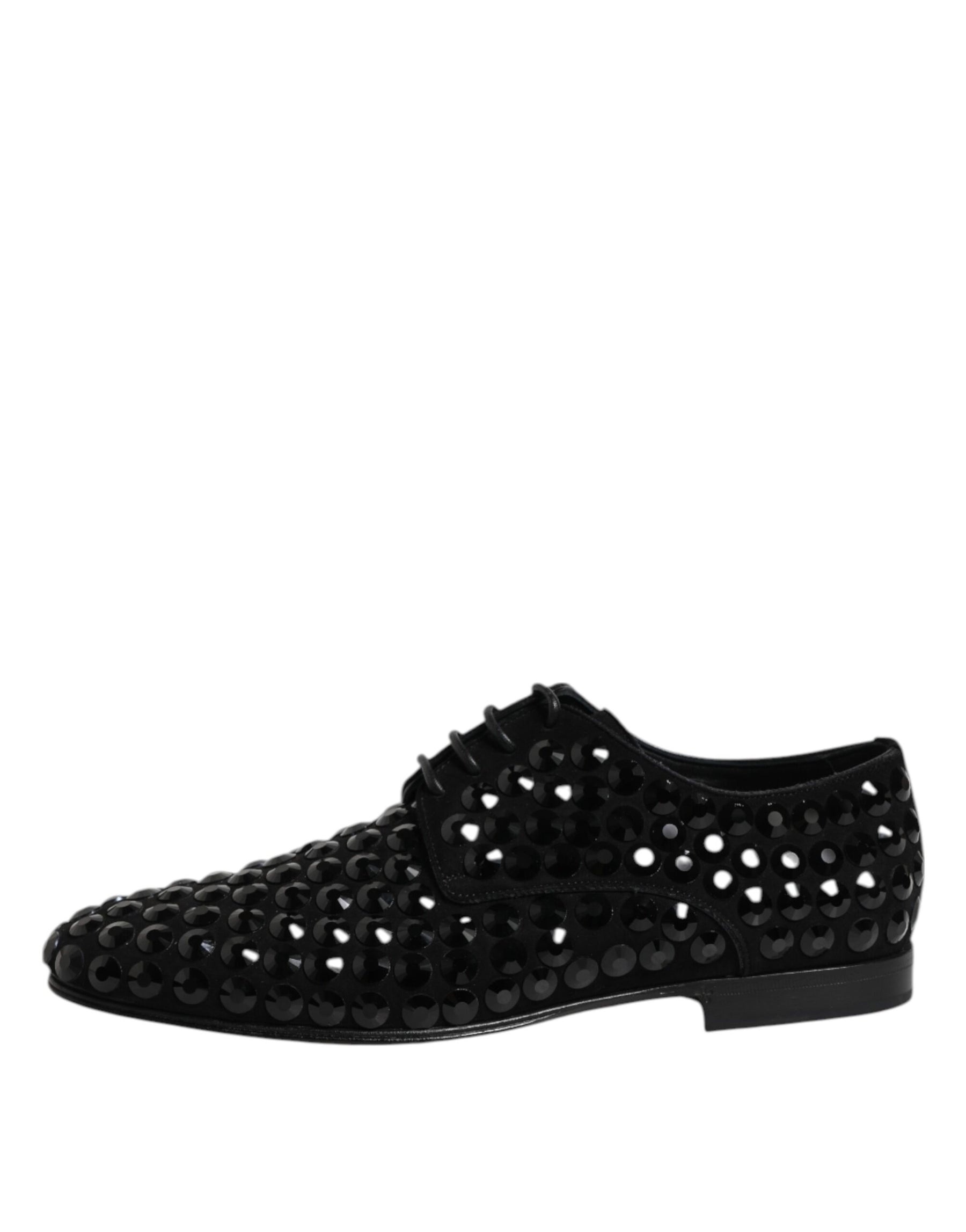 Dolce & Gabbana Black Suede Strass Derby Formal Shoes | Regal Royce