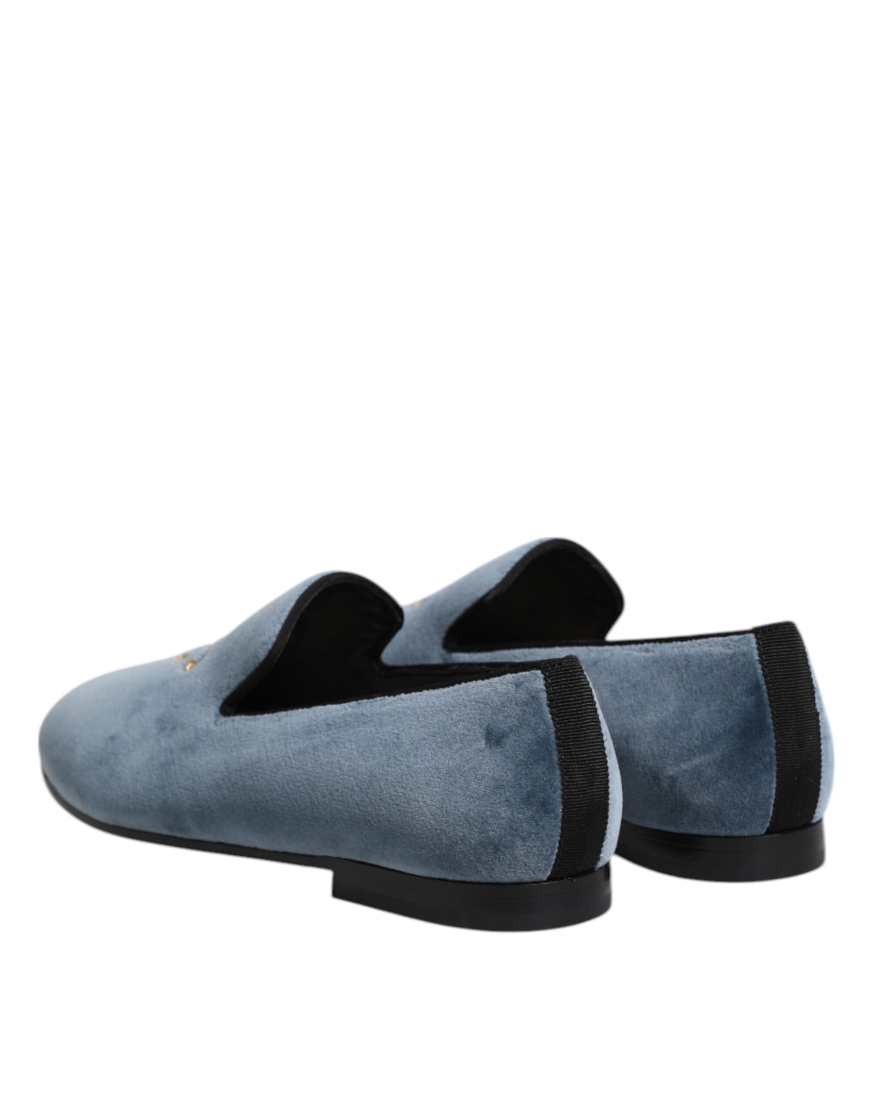 Dolce & Gabbana Blue Velvet DG Logo Loafers Formal Shoes | Regal Royce
