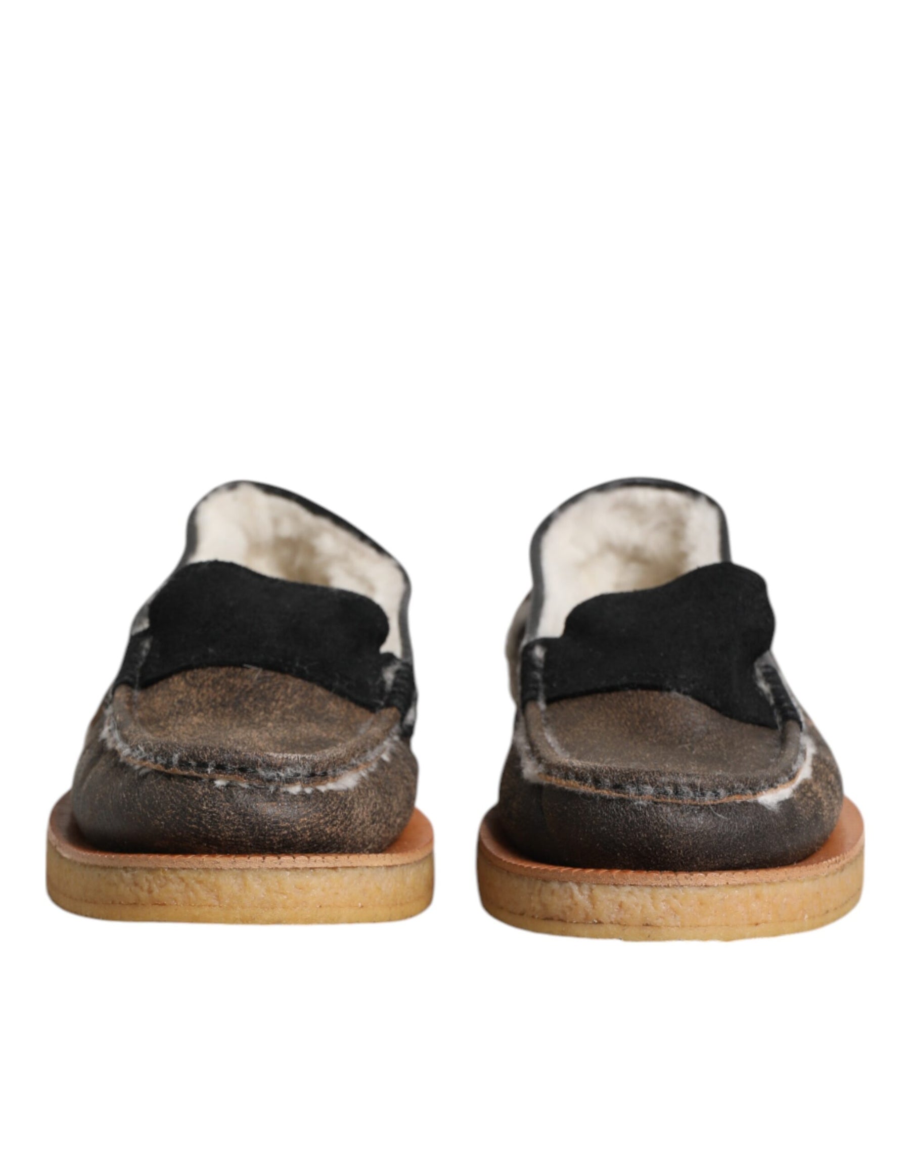 Dolce & Gabbana Brown White Calfskin Leather Loafers Shoes | Regal Royce