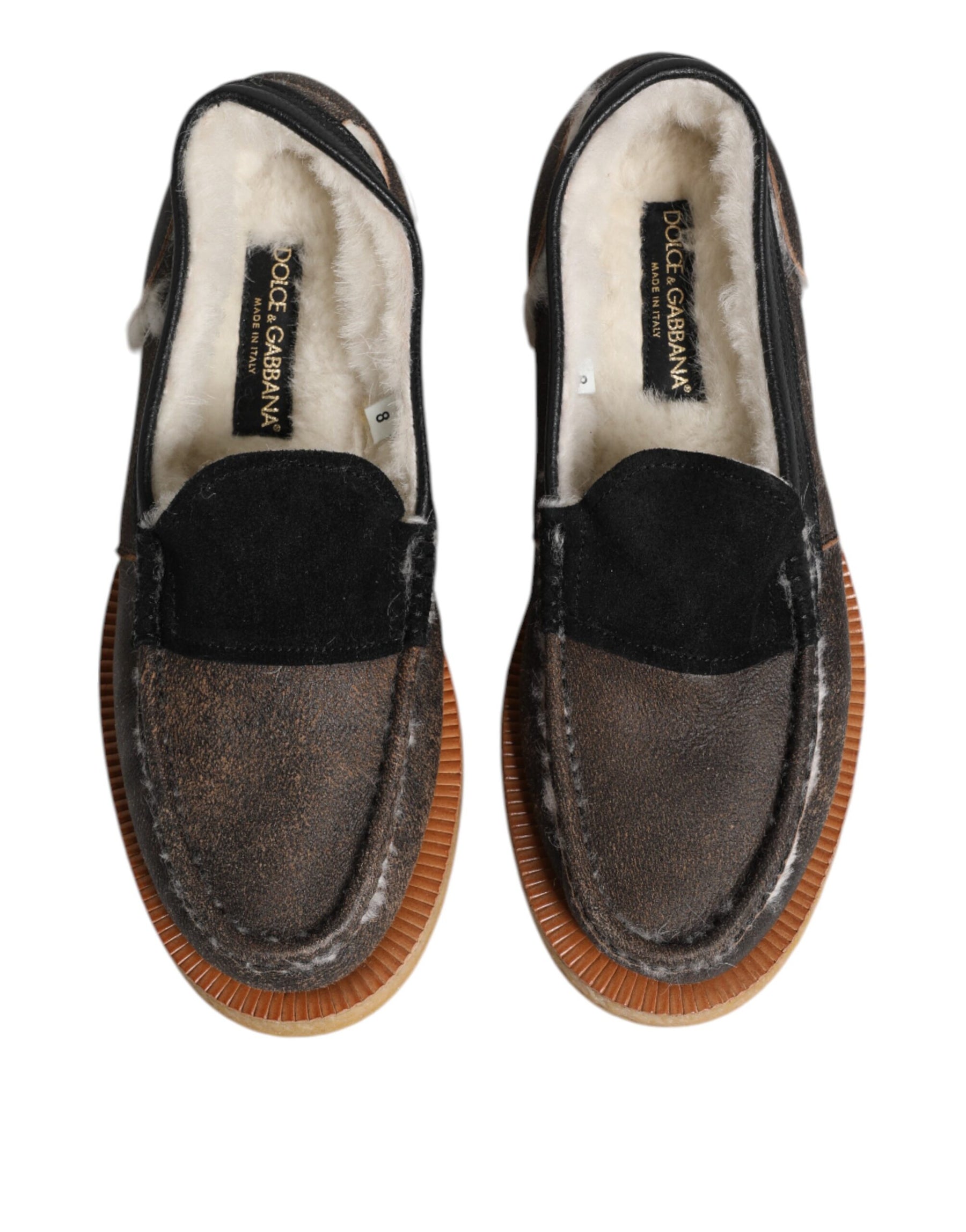 Dolce & Gabbana Brown White Calfskin Leather Loafers Shoes | Regal Royce