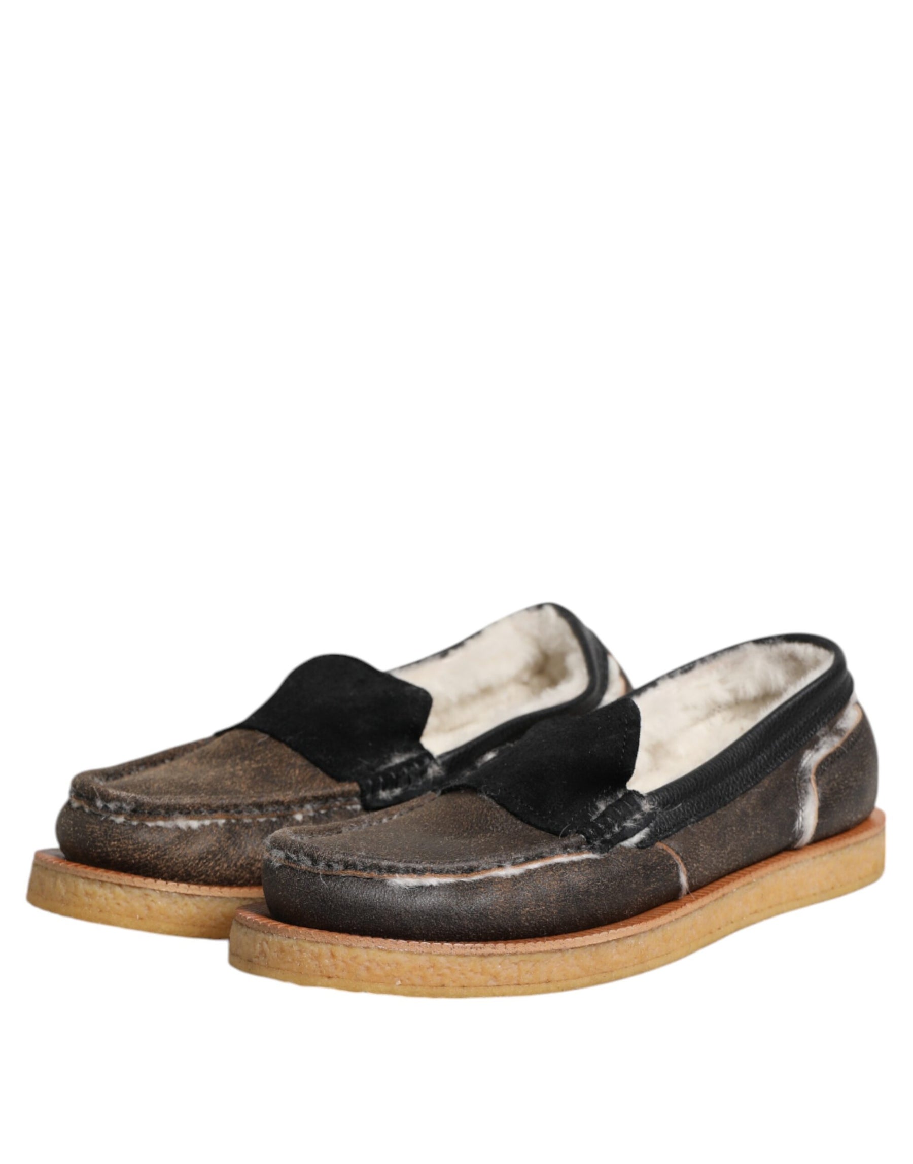 Dolce & Gabbana Brown White Calfskin Leather Loafers Shoes | Regal Royce