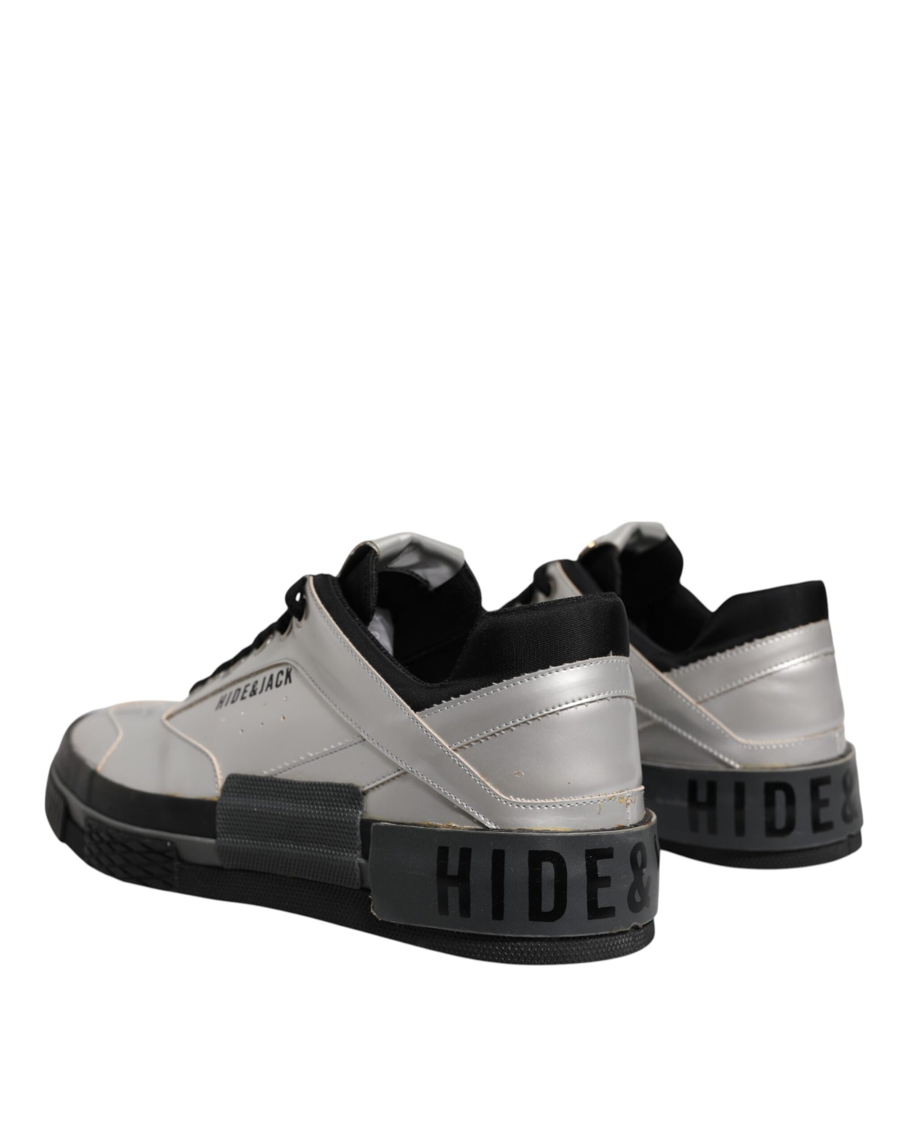 HIDE & JACK Metallic Silver Low Top Lace Up Sneakers Shoes | Regal Royce