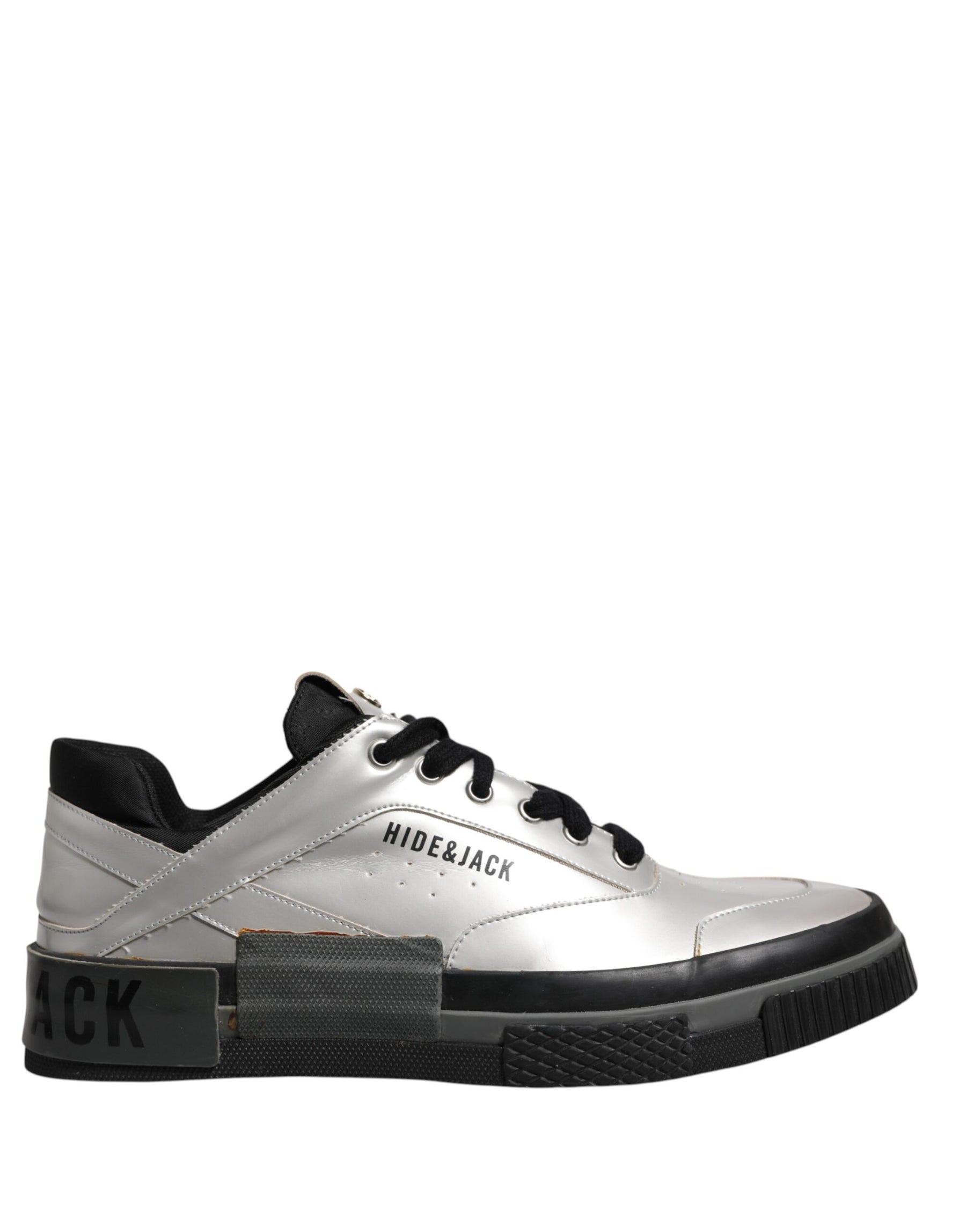 HIDE & JACK Metallic Silver Low Top Lace Up Sneakers Shoes | Regal Royce