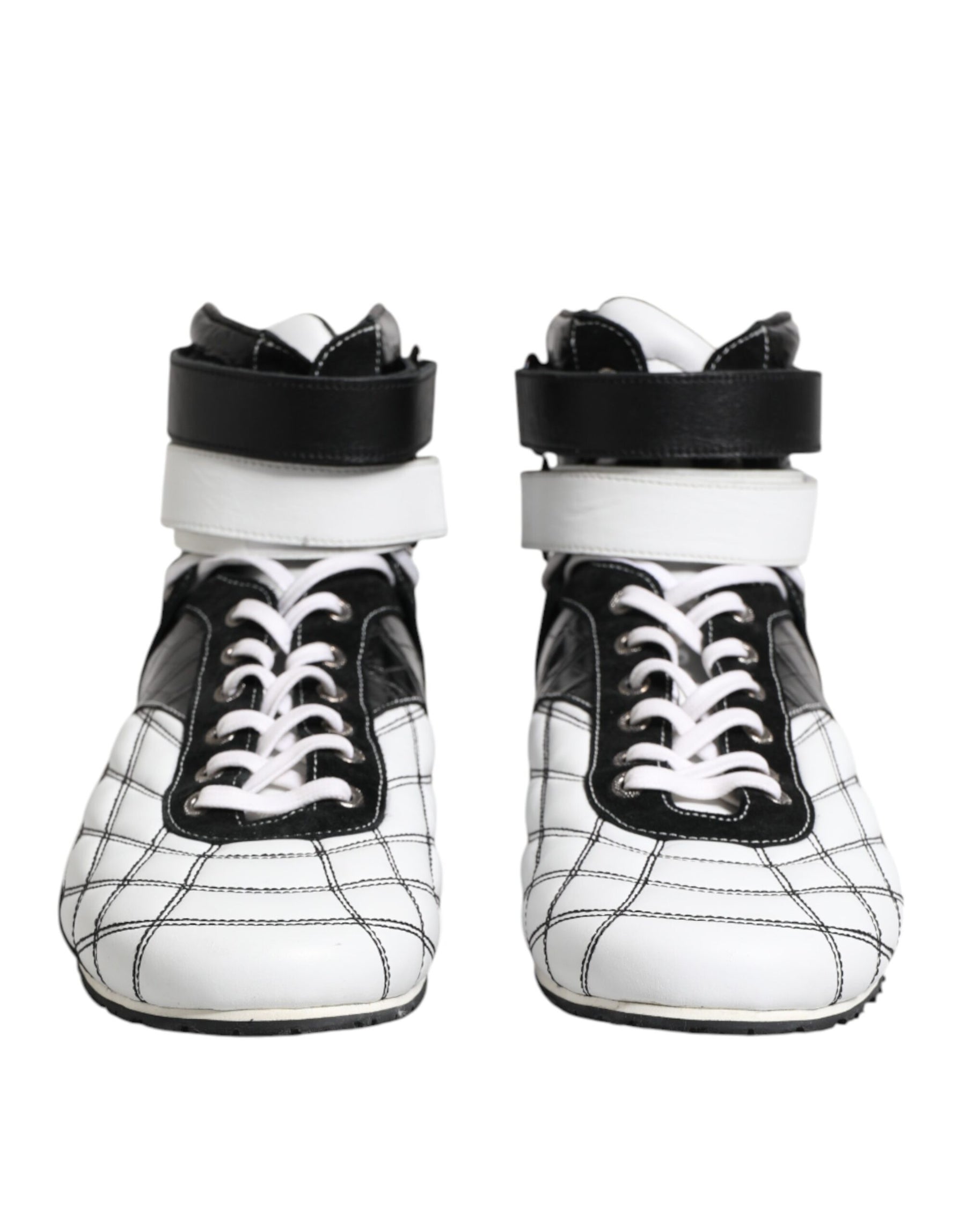 Dolce & Gabbana Black White Leather High Top Sneakers Shoes | Regal Royce