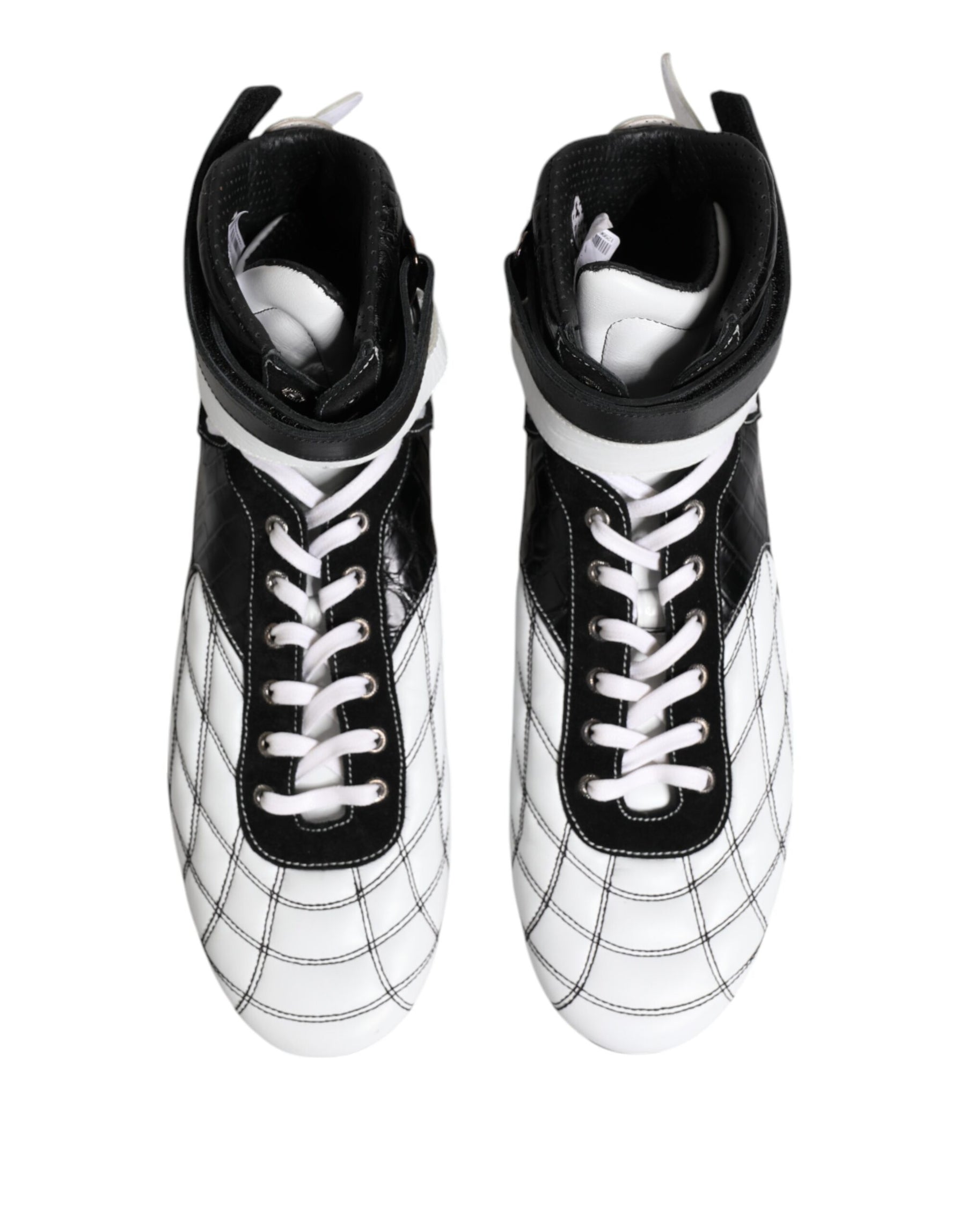 Dolce & Gabbana Black White Leather High Top Sneakers Shoes | Regal Royce