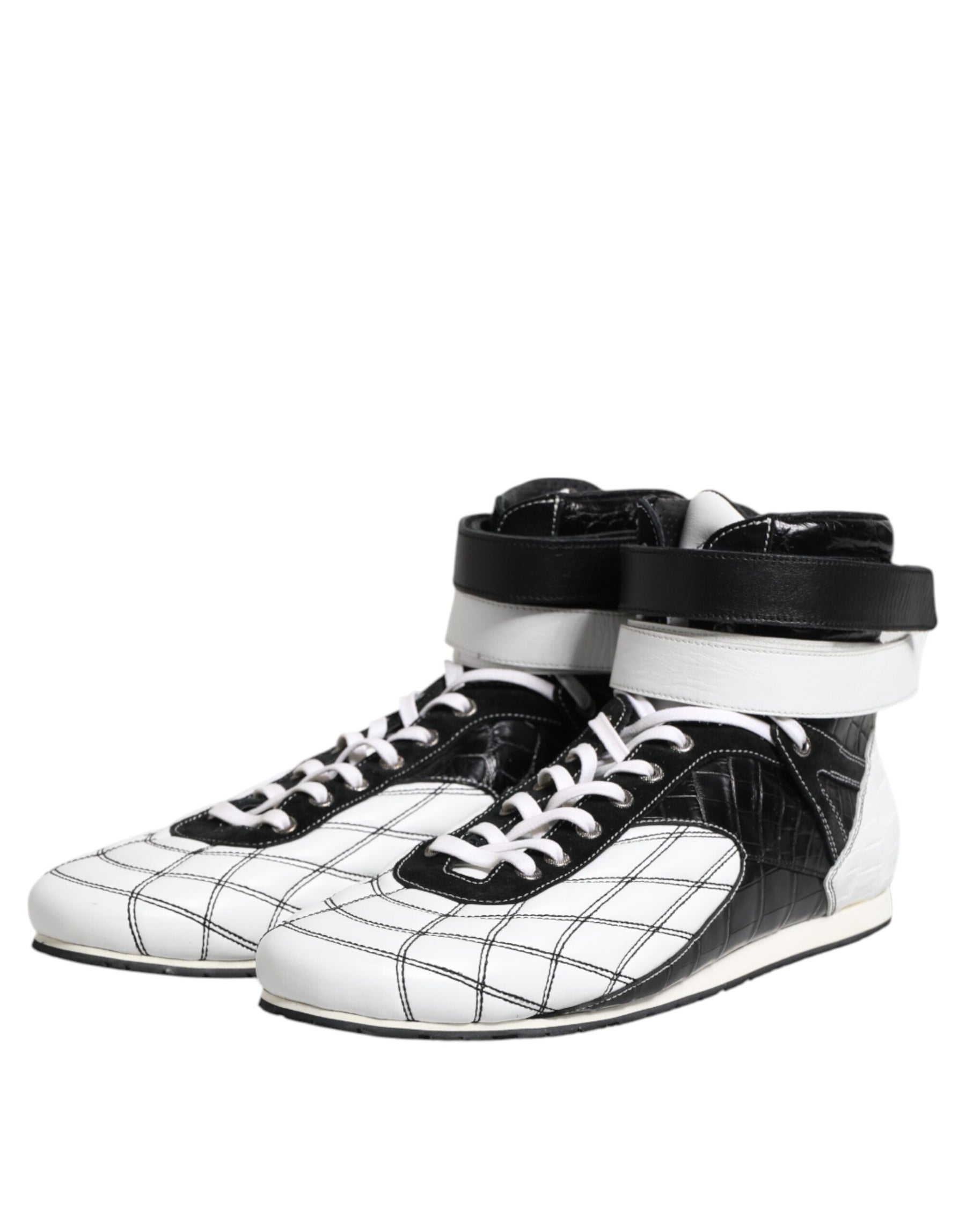 Dolce & Gabbana Black White Leather High Top Sneakers Shoes | Regal Royce