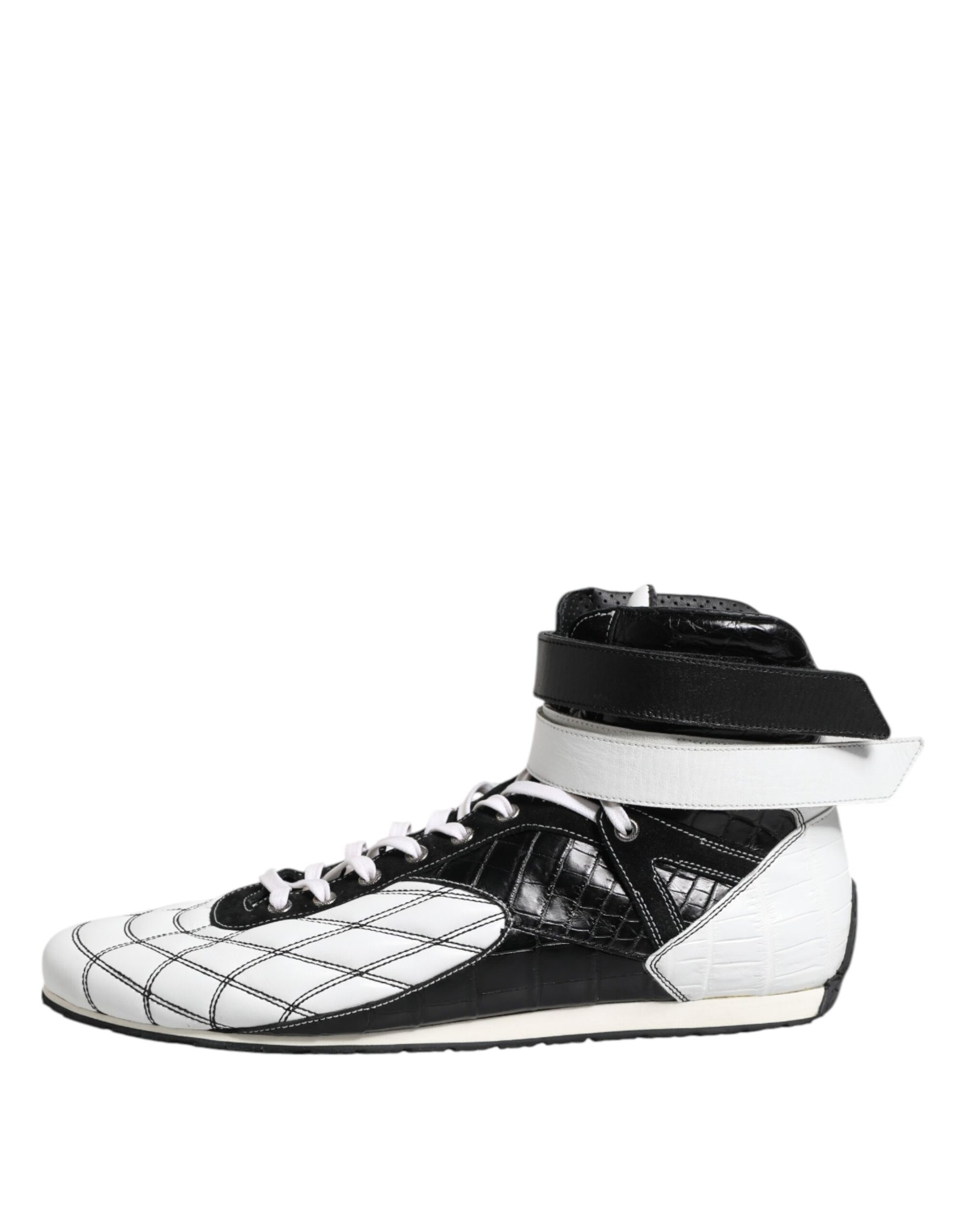 Dolce & Gabbana Black White Leather High Top Sneakers Shoes | Regal Royce