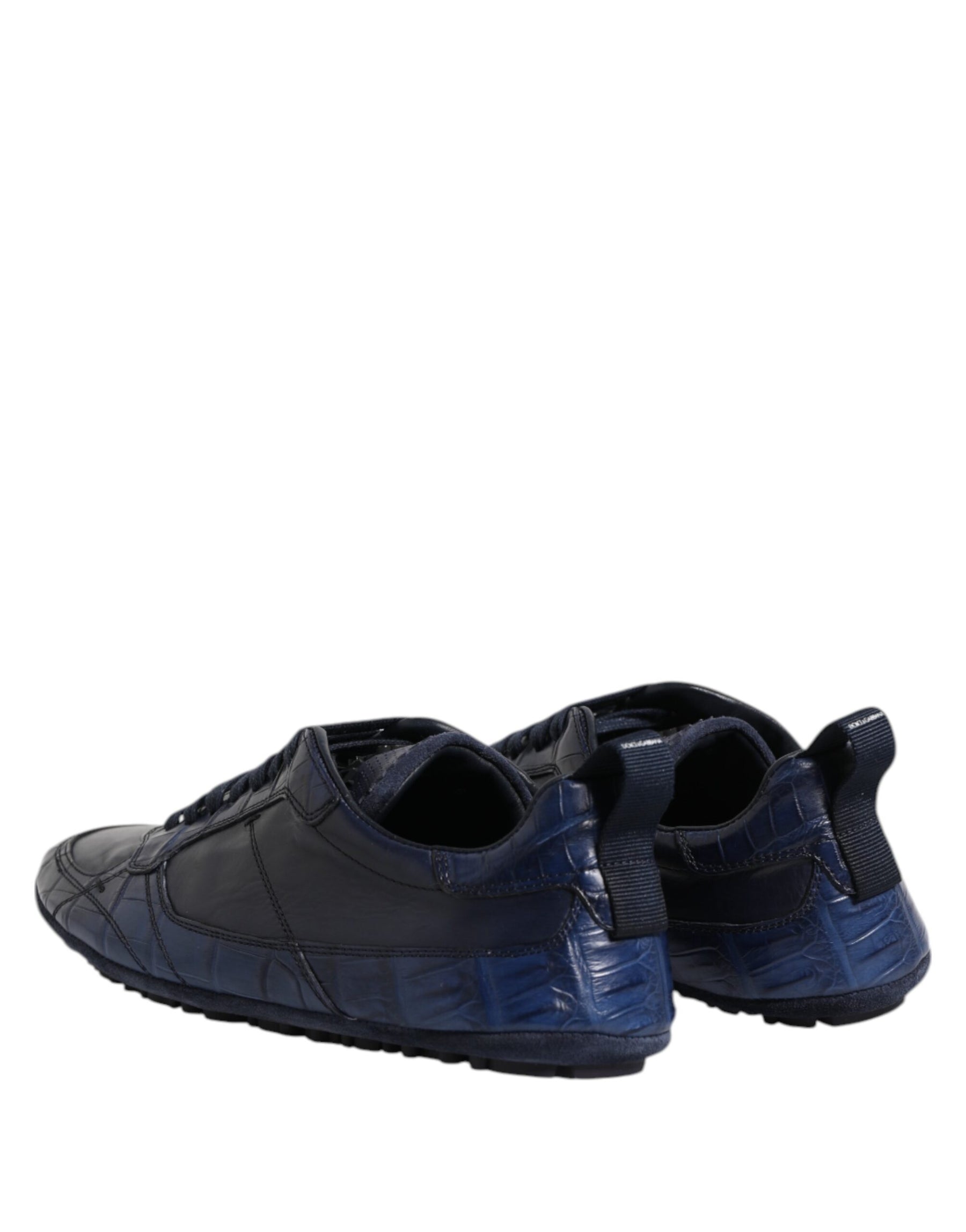 Dolce & Gabbana Dark Blue Leather Low Top Men Sneakers Shoes | Regal Royce