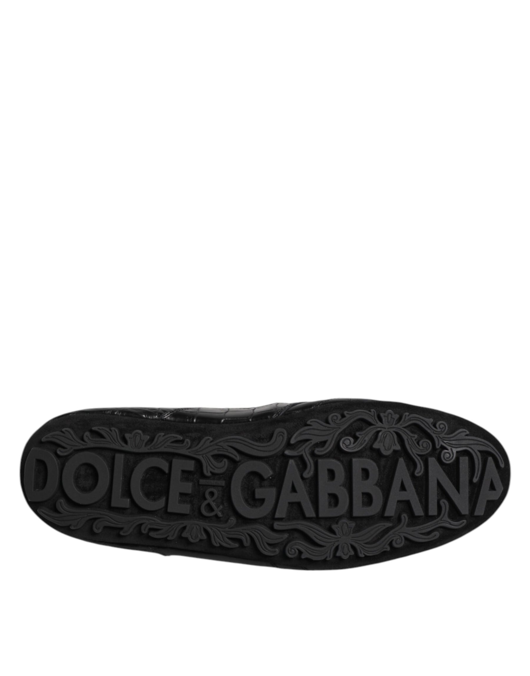 Dolce & Gabbana Black Exotic Leather Low Top Sneakers Shoes | Regal Royce