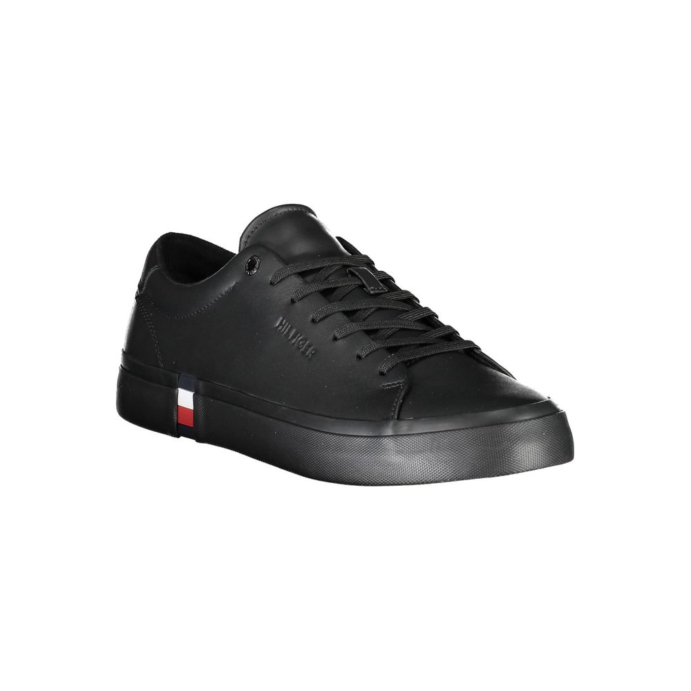 Tommy Hilfiger Black Leather Men Sneaker | Regal Royce