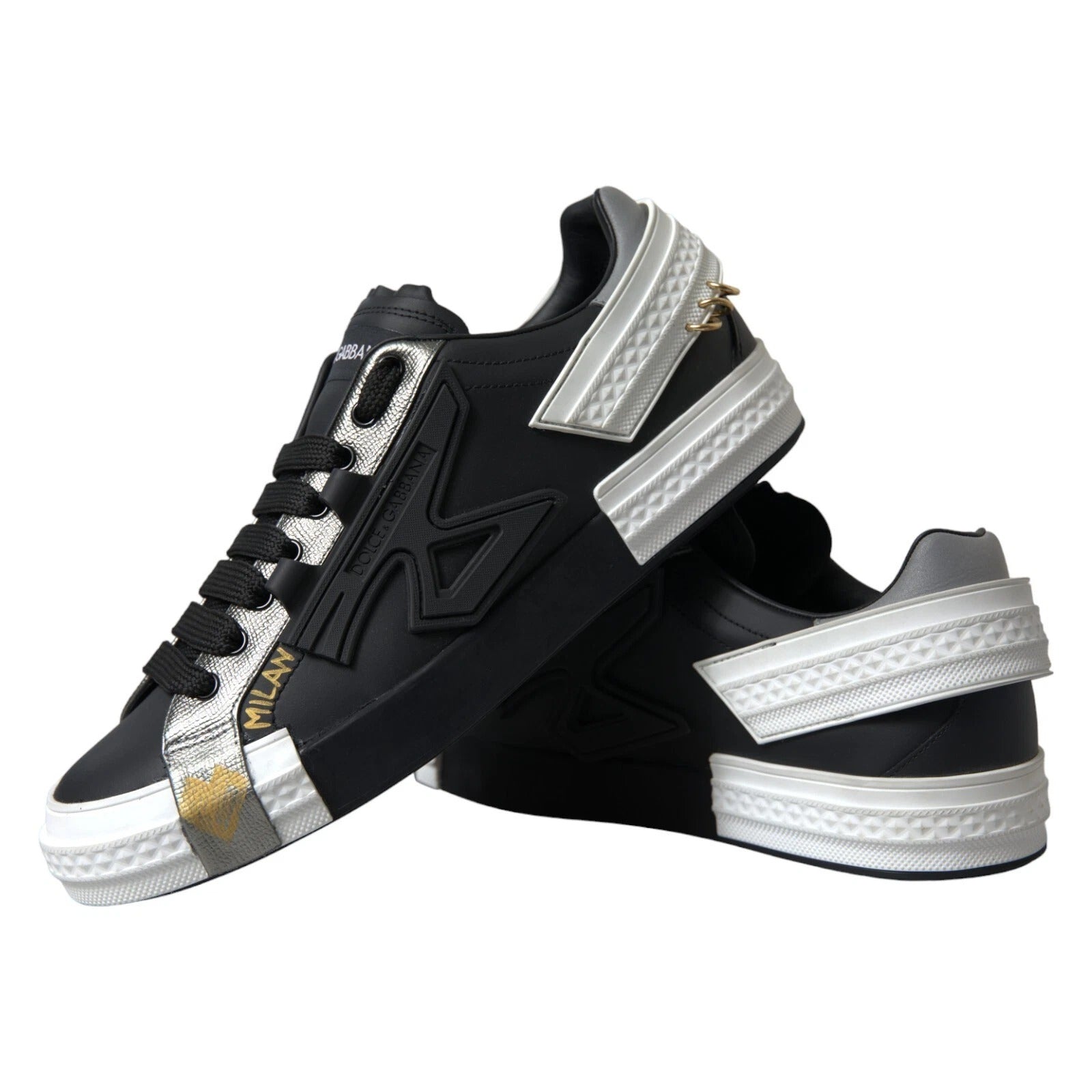 Dolce & Gabbana Black Leather Low Top Sneakers Portofino Shoes | Regal Royce