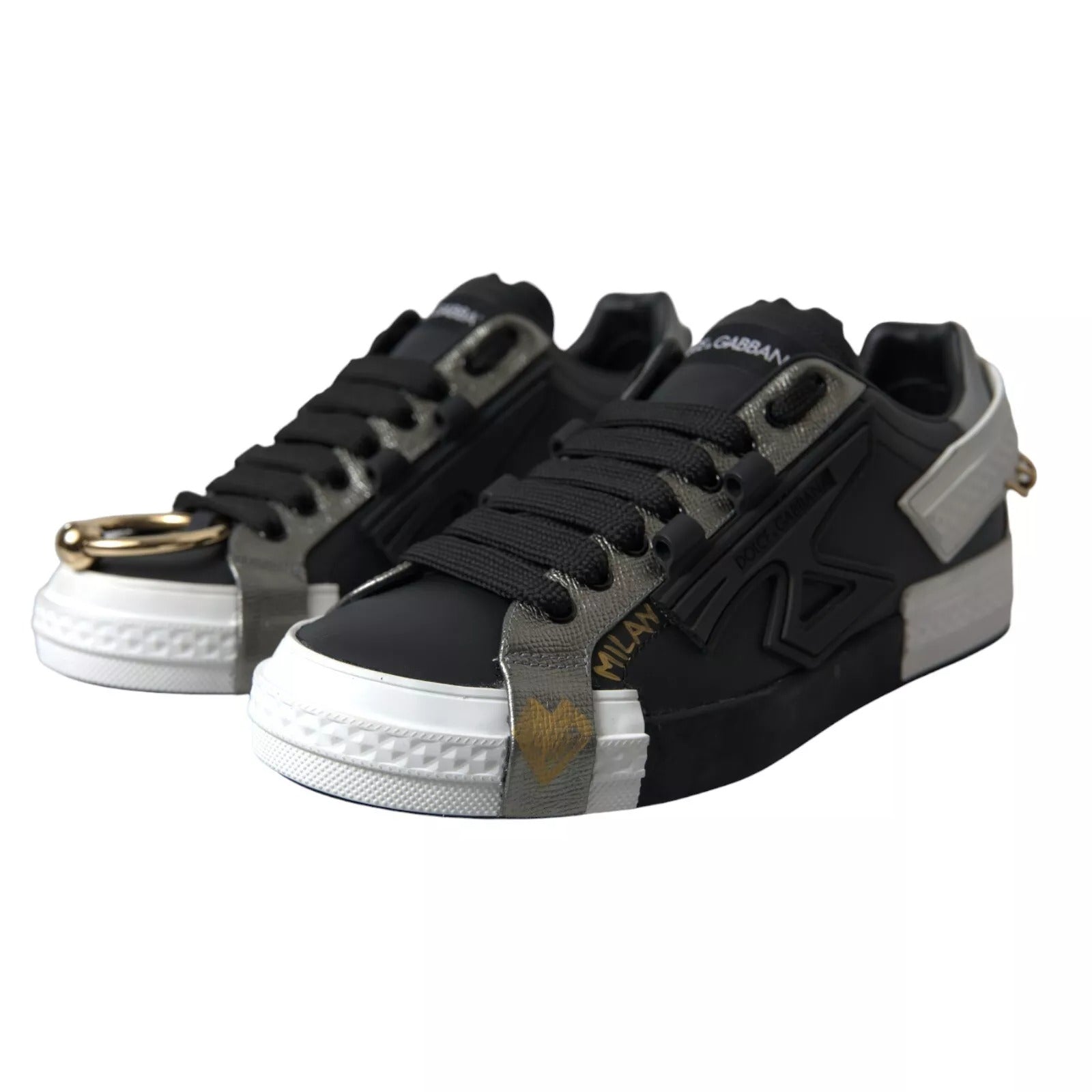 Dolce & Gabbana Black Leather Low Top Sneakers Portofino Shoes | Regal Royce