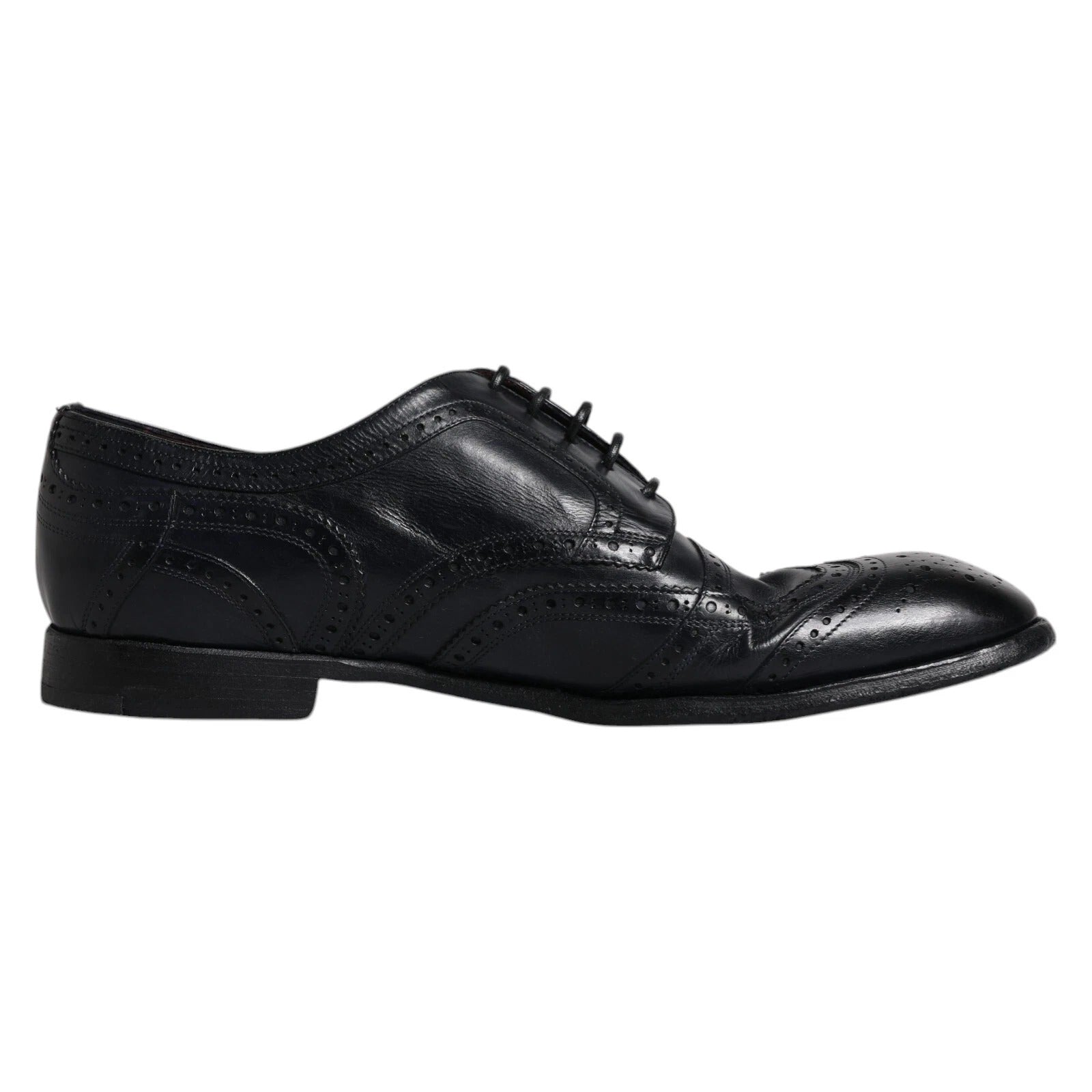 Dolce & Gabbana Dark Blue Leather Derby Wingtip Formal Shoes | Regal Royce