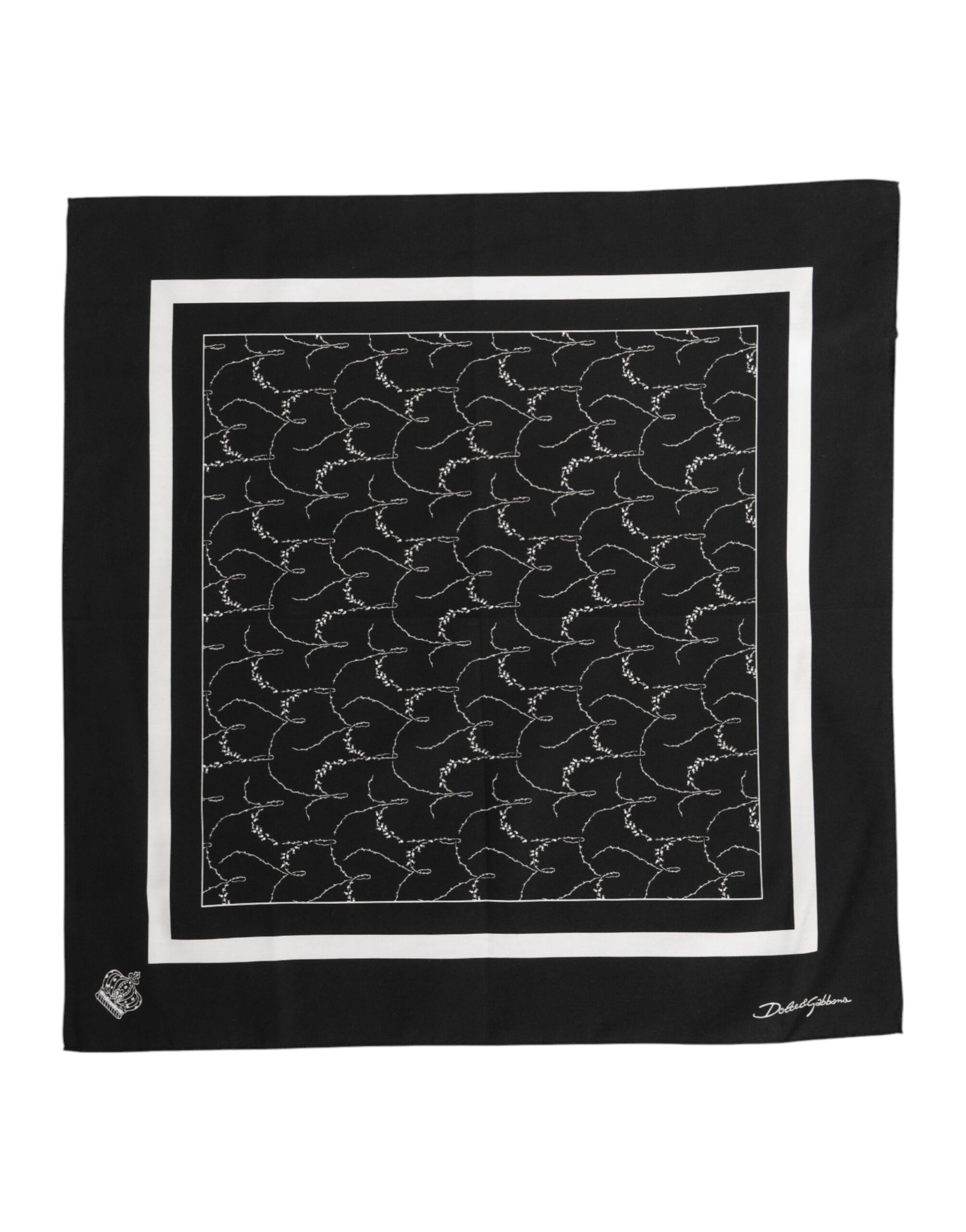 Dolce & Gabbana Black White Printed Square Foulard Scarf | Regal Royce