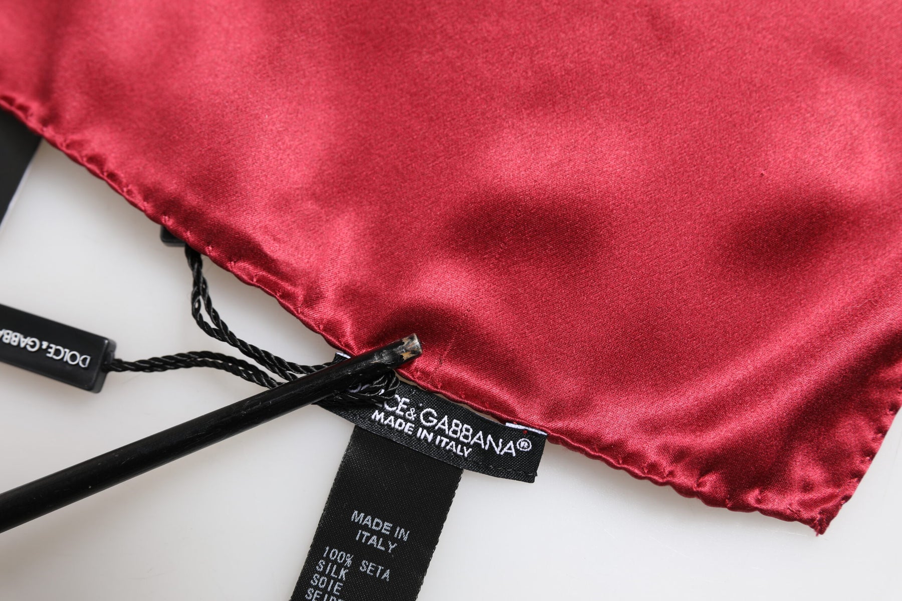 Dolce & Gabbana Red Solid Satin Silk Square Handkerchief Scarf | Regal Royce