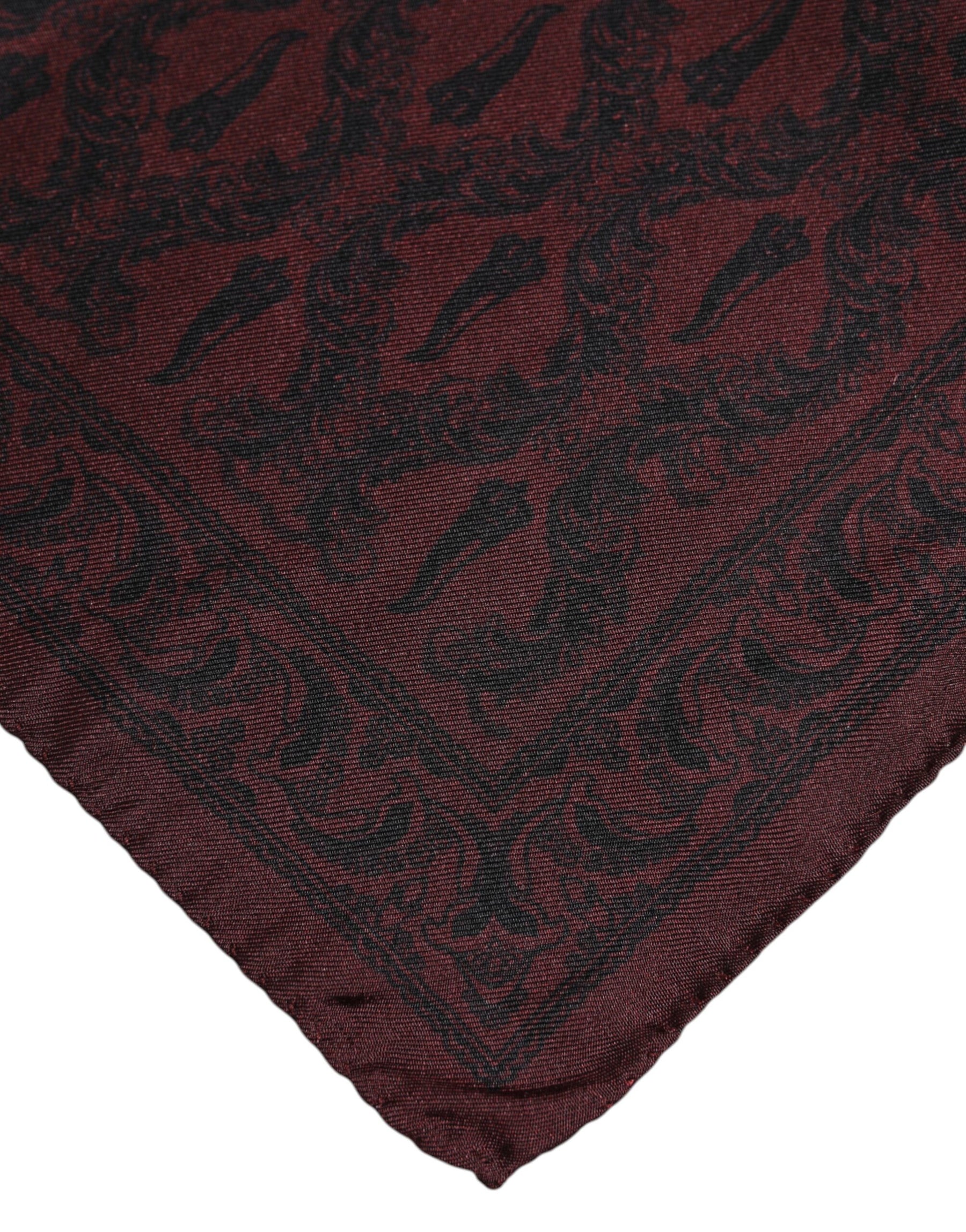 Dolce & Gabbana Maroon Black Printed Square Men Foulard Scarf | Regal Royce