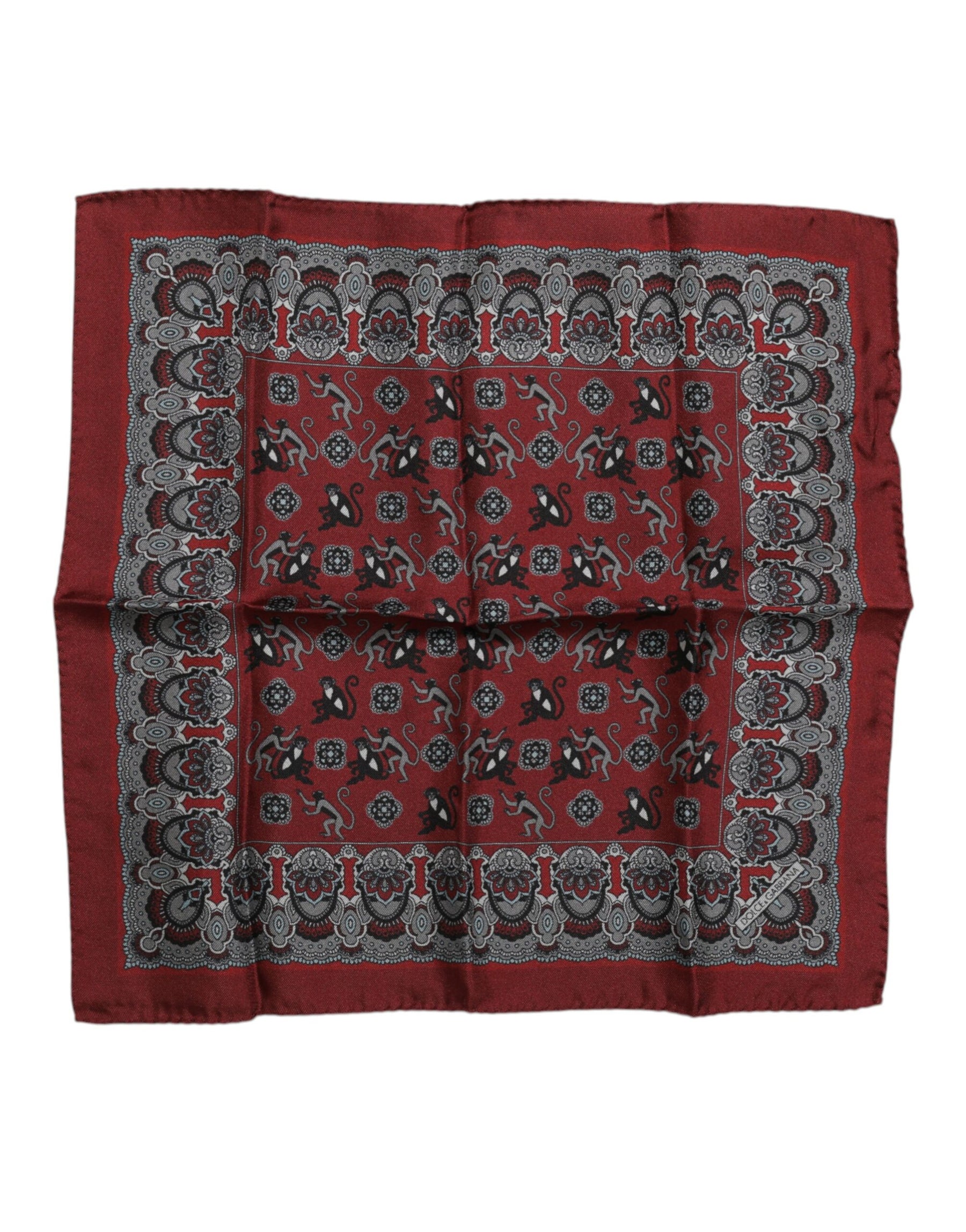 Dolce & Gabbana Maroon Monkey Print Silk Square Foulard Scarf | Regal Royce