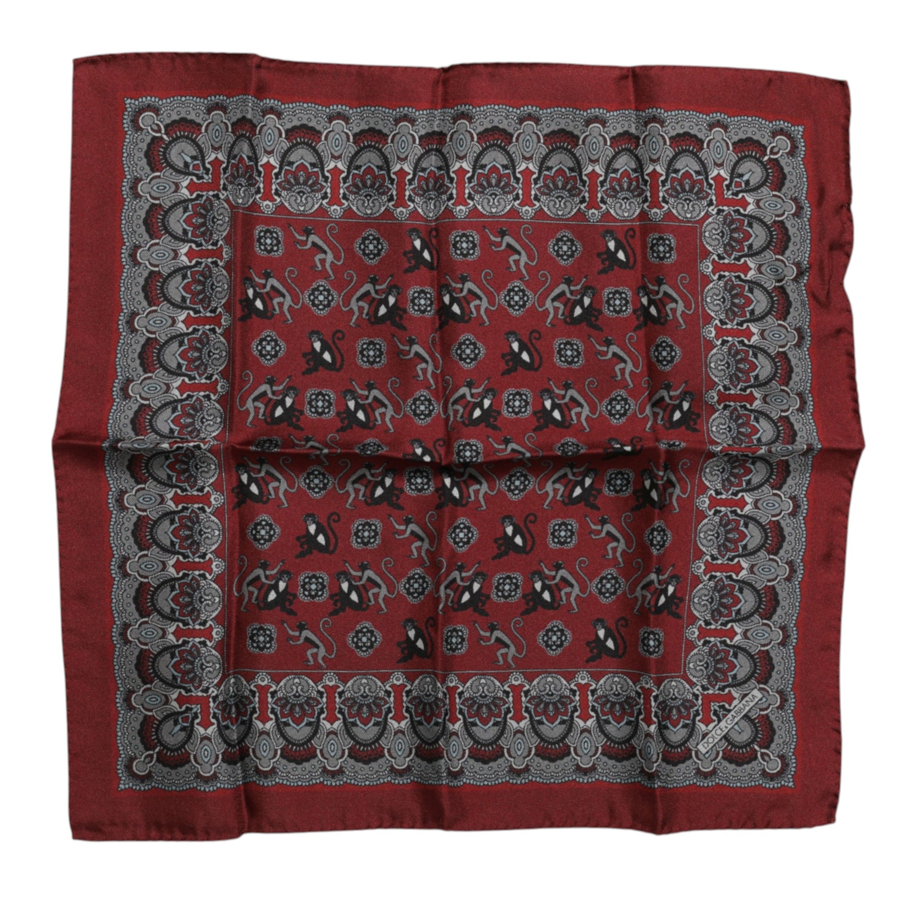 Dolce & Gabbana Maroon Monkey Print Silk Square Foulard Scarf | Regal Royce