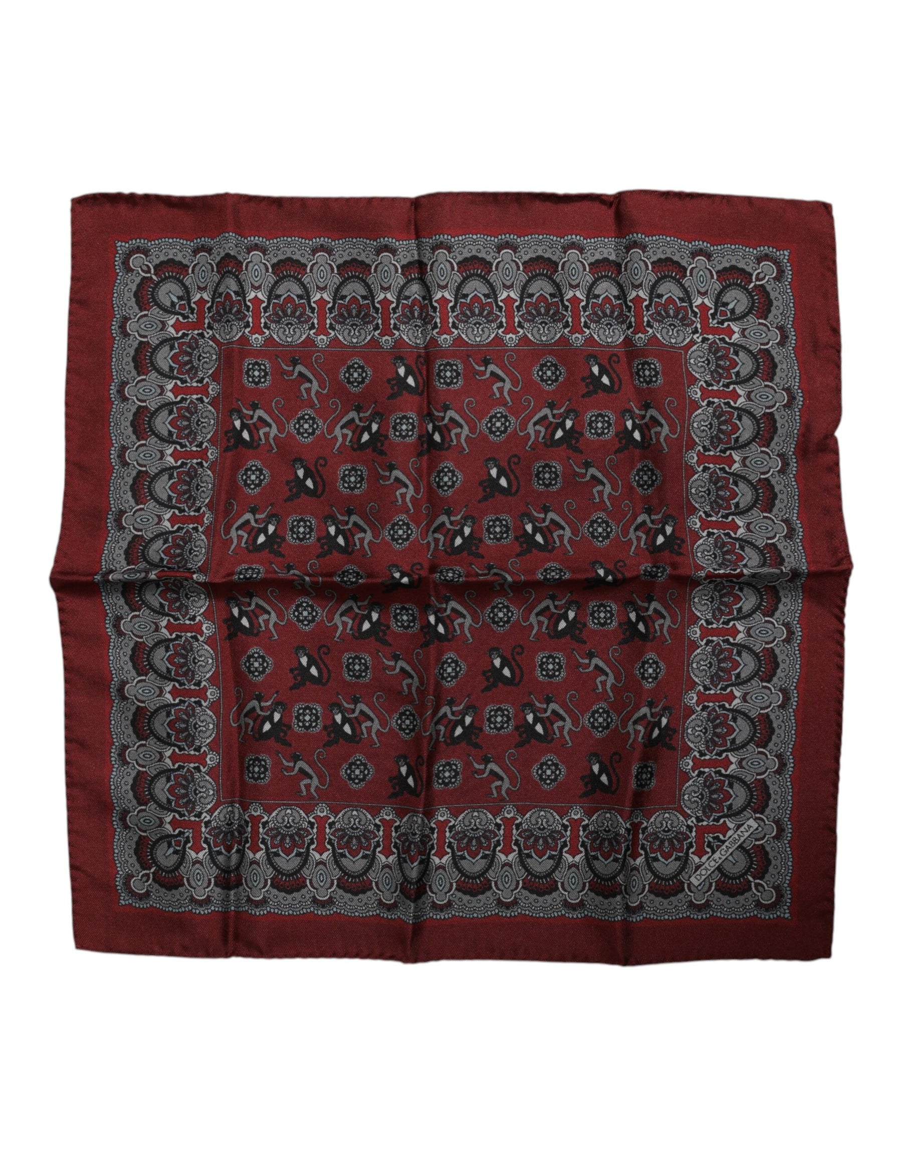 Dolce & Gabbana Maroon Monkey Print Silk Square Foulard Scarf | Regal Royce