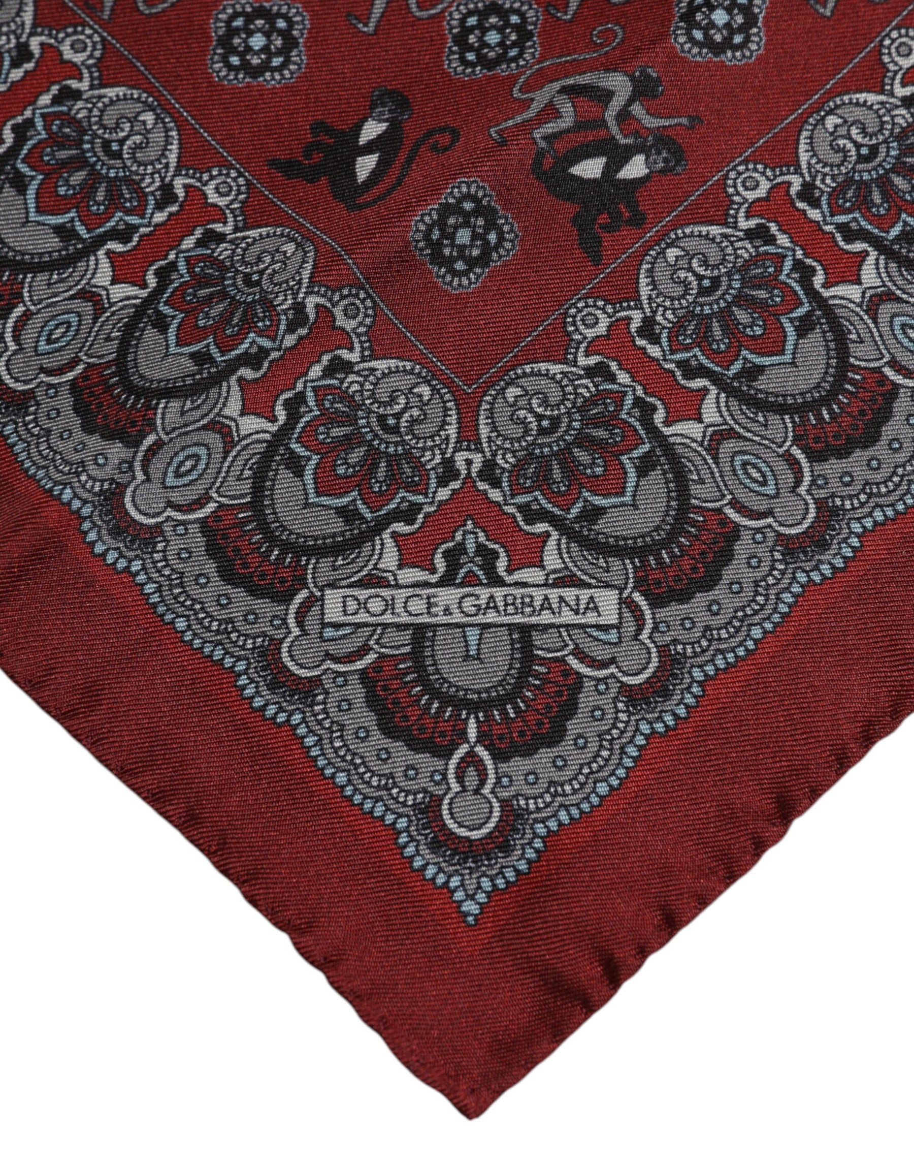 Dolce & Gabbana Maroon Monkey Print Silk Square Foulard Scarf | Regal Royce
