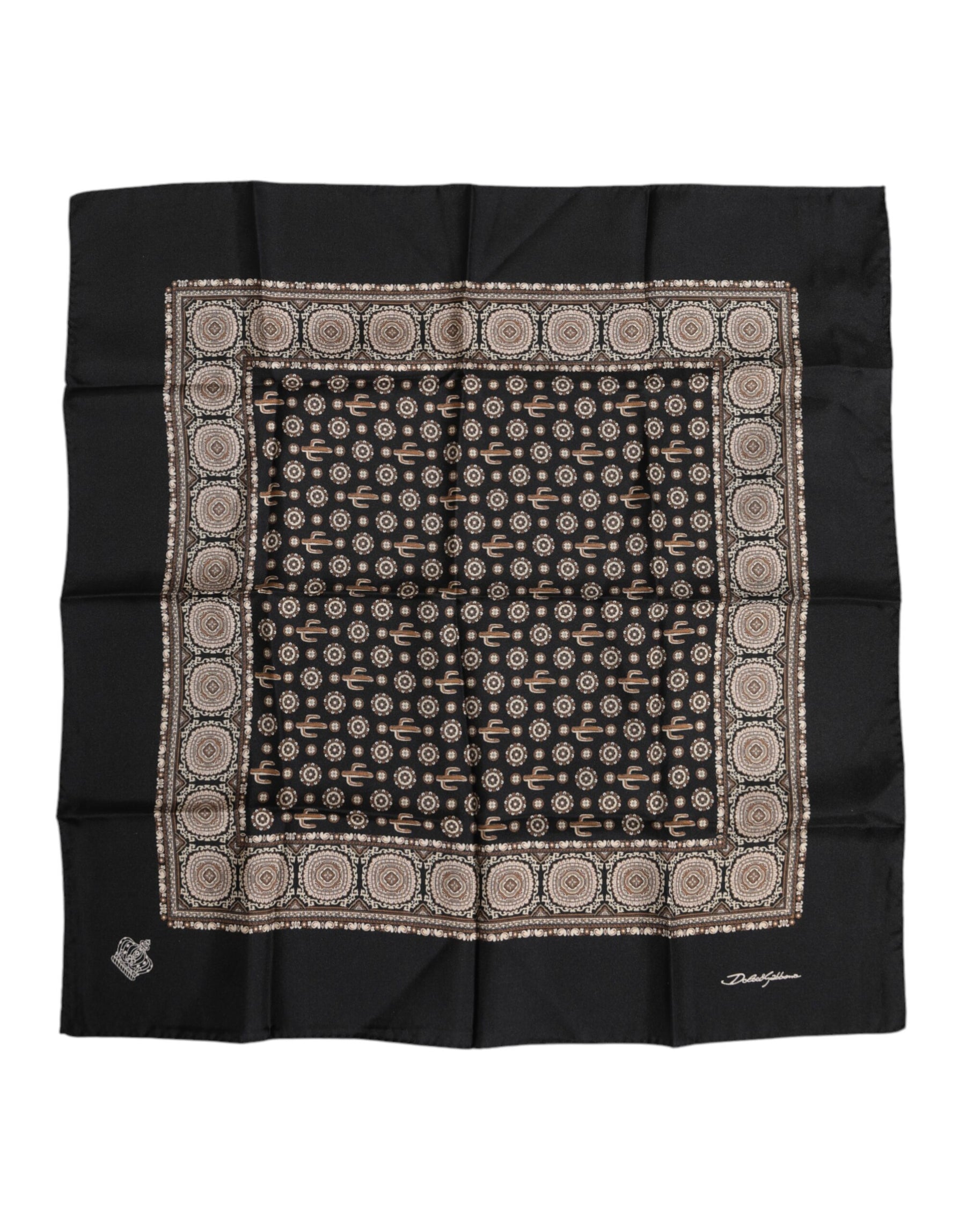 Dolce & Gabbana Black Brown Patterned Square Foulard Scarf | Regal Royce