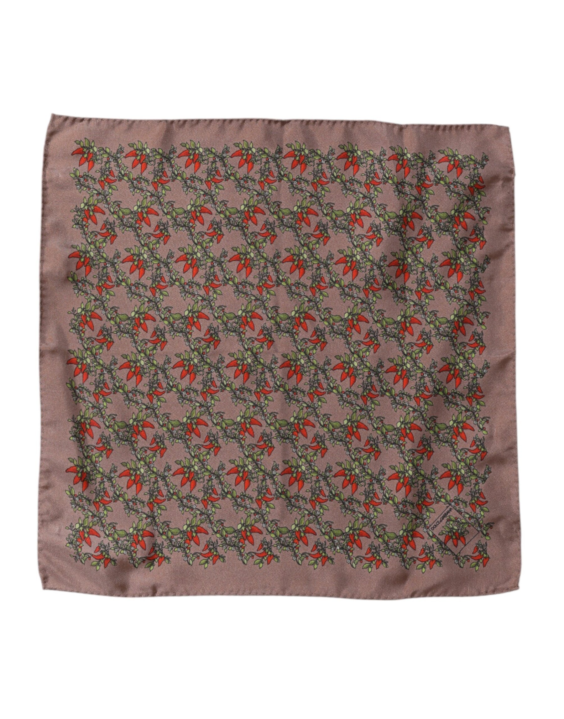 Dolce & Gabbana Brown Chili Print Silk Square Foulard Scarf | Regal Royce