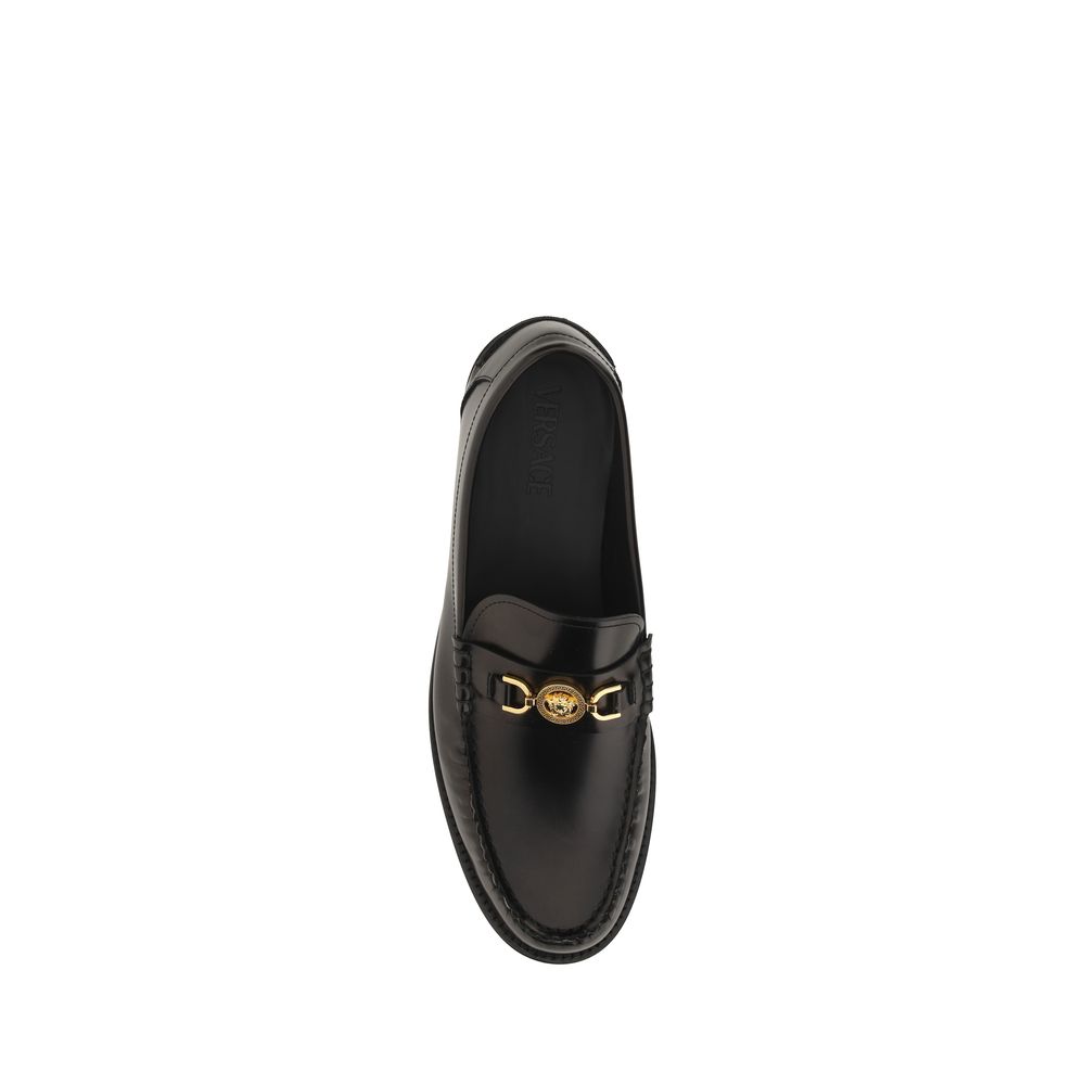 Versace Black Calf Leather Bos Taurus Slip-On Loafers | Regal Royce