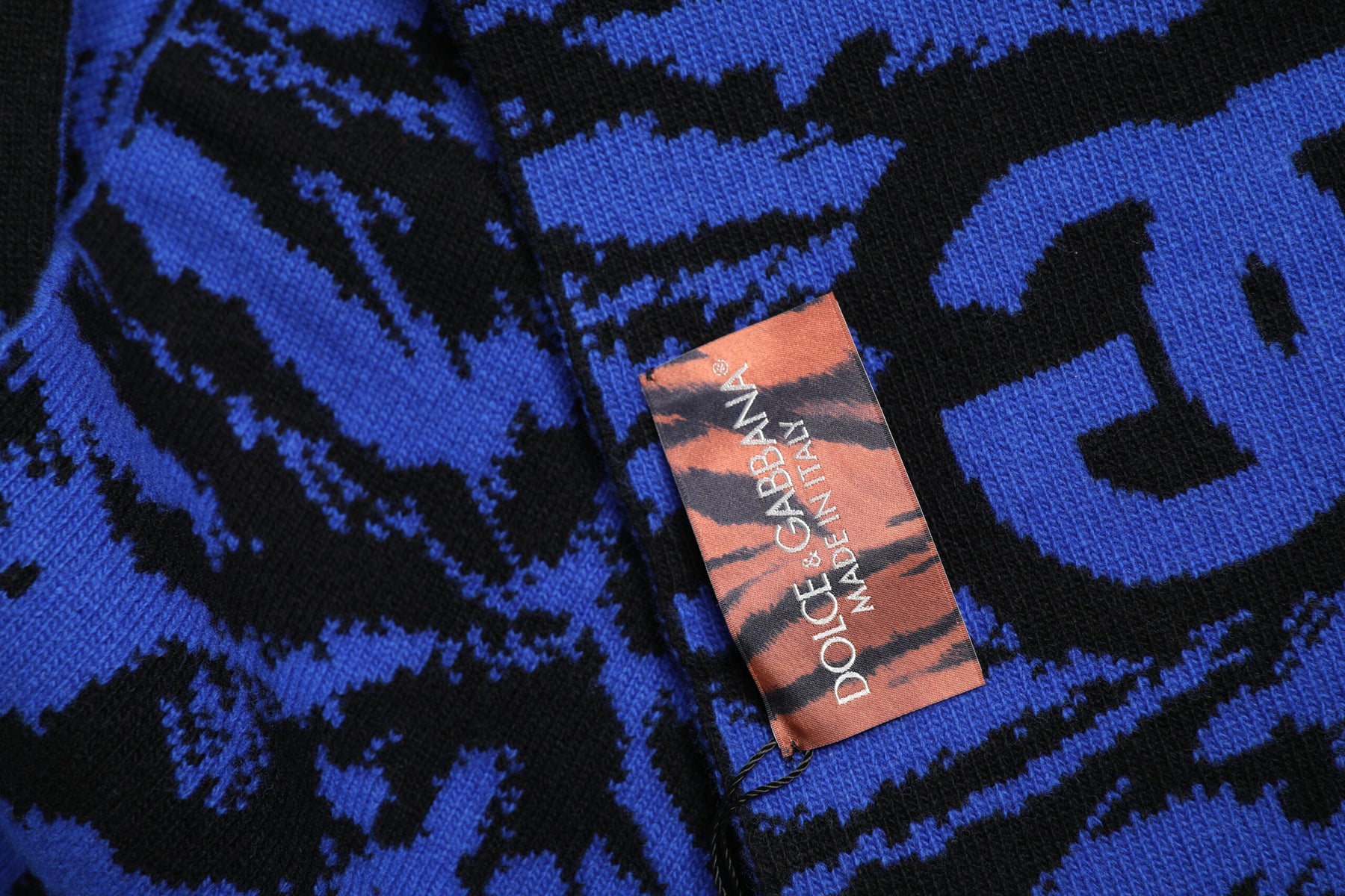 Dolce & Gabbana Blue Black Logo Neck Warmer Wrap Shawl Scarf | Regal Royce