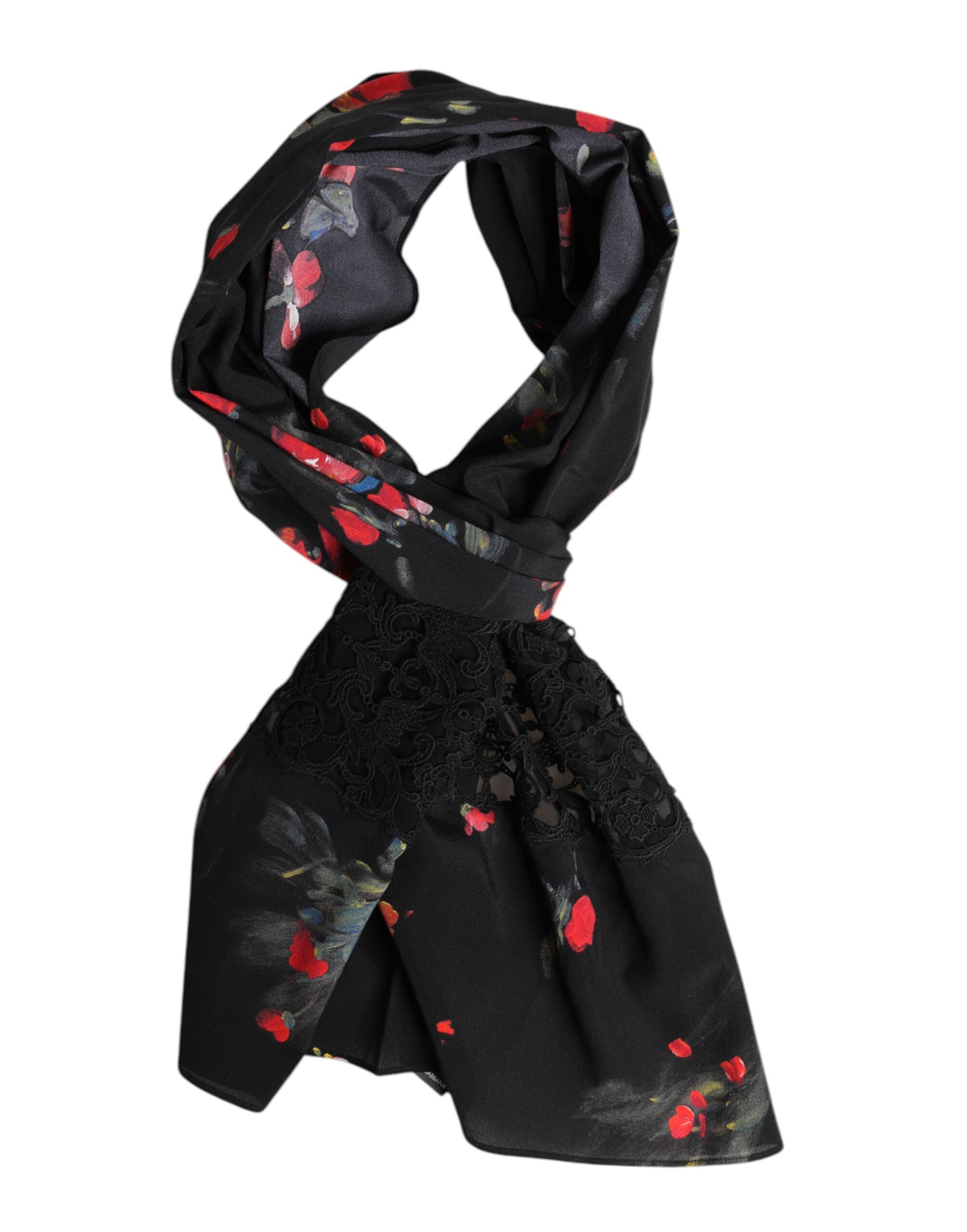Dolce & Gabbana Black Floral Print Neck Warmer Wrap Scarf | Regal Royce
