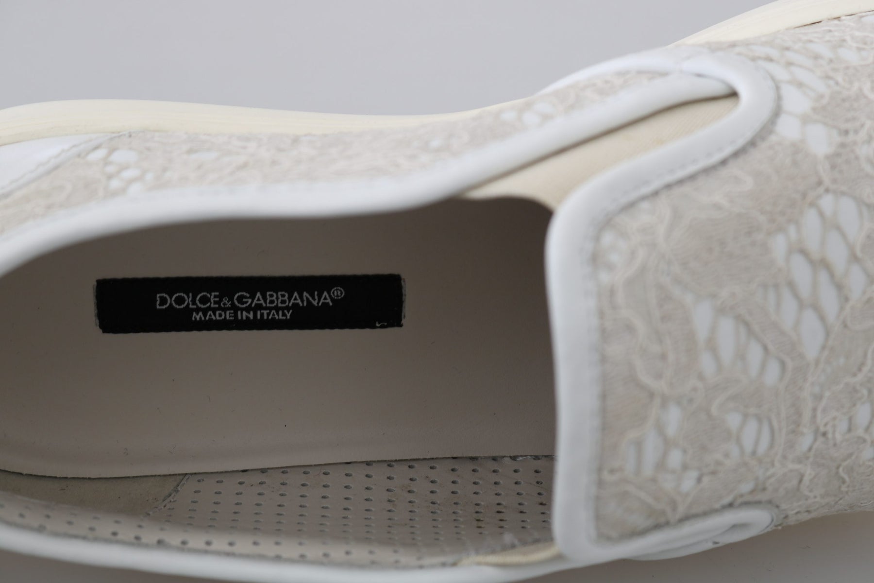 Dolce & Gabbana White Leather Lace Slip On Loafers Shoes | Regal Royce