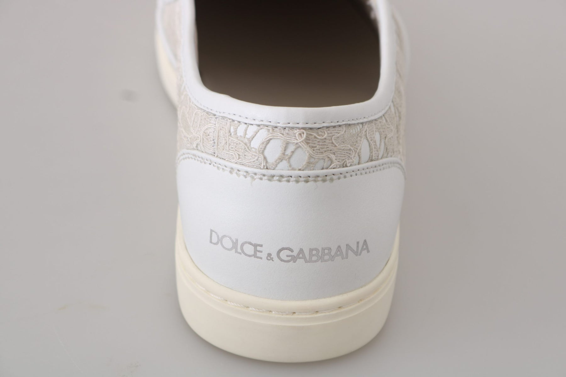 Dolce & Gabbana White Leather Lace Slip On Loafers Shoes | Regal Royce