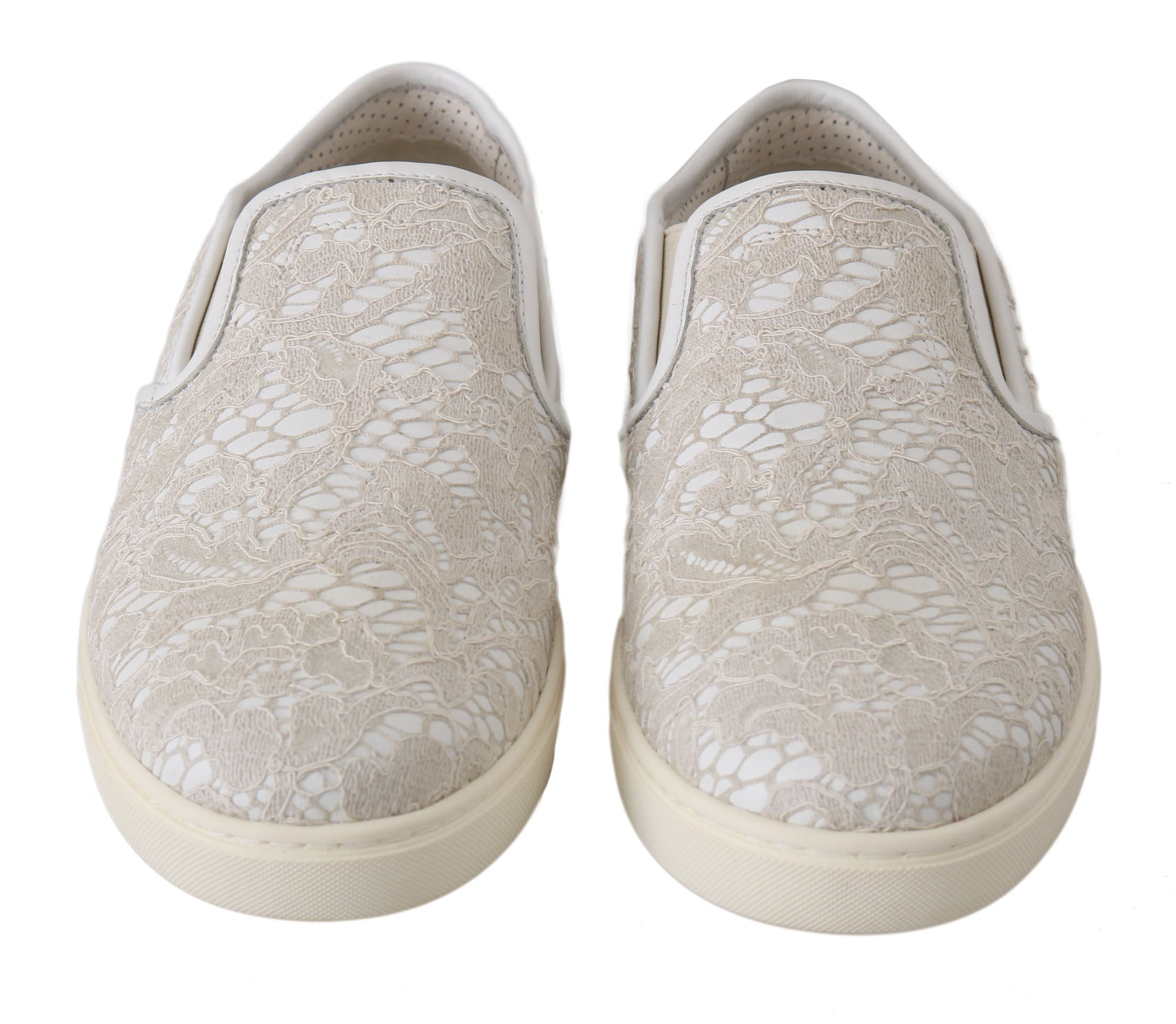 Dolce & Gabbana White Leather Lace Slip On Loafers Shoes | Regal Royce