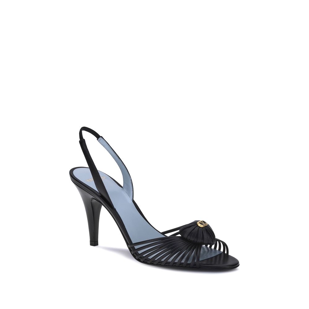 Valentino Garavani Black Calf Leather Bos Taurus Stiletto Heel Sandals | Regal Royce