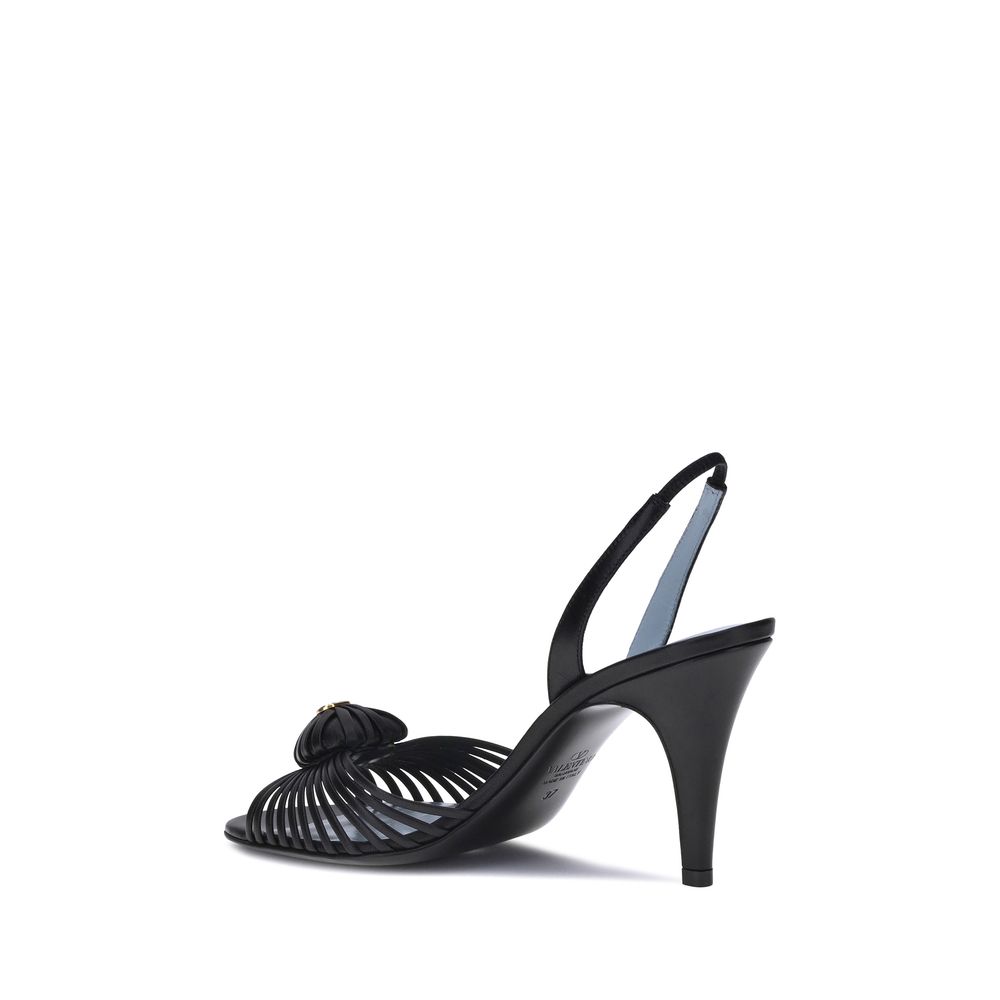Valentino Garavani Black Calf Leather Bos Taurus Stiletto Heel Sandals | Regal Royce