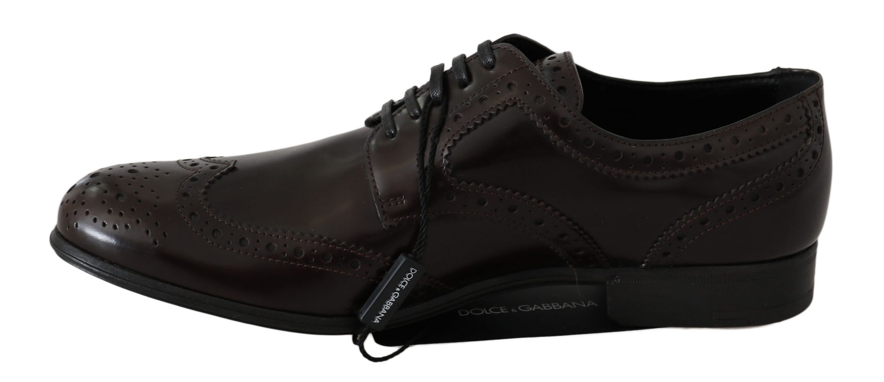 Dolce & Gabbana Brown Leather Broques Oxford Wingtip Shoes | Regal Royce