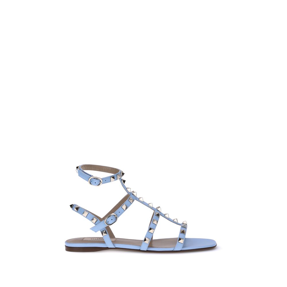 Valentino Garavani Light Blue Calf Leather Bos Taurus Flat Sandals | Regal Royce
