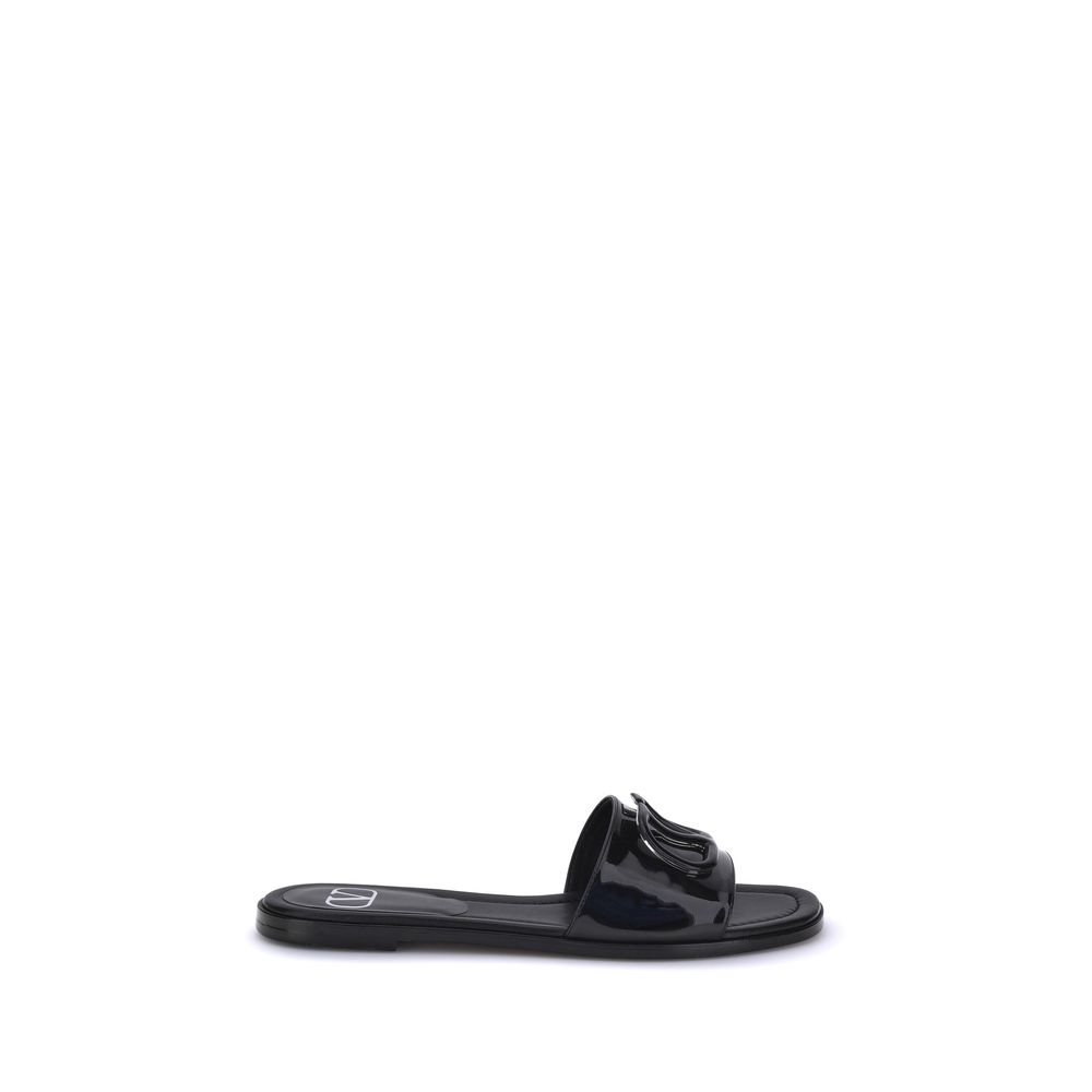 Valentino Garavani Black Calf Leather Bos Taurus Flat Sandals | Regal Royce