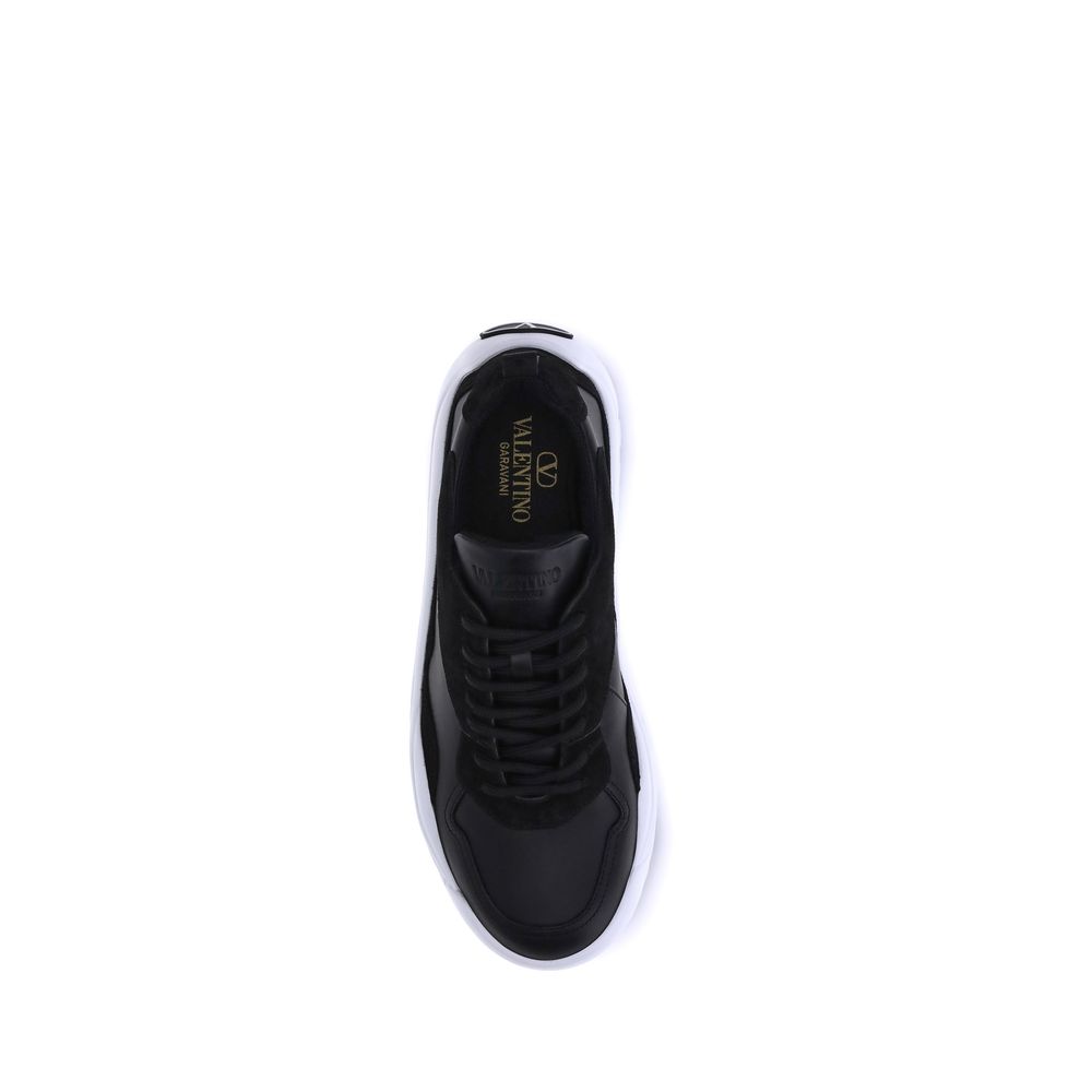 Valentino Garavani Black Calf Leather Bos Taurus Chunky Sneakers | Regal Royce