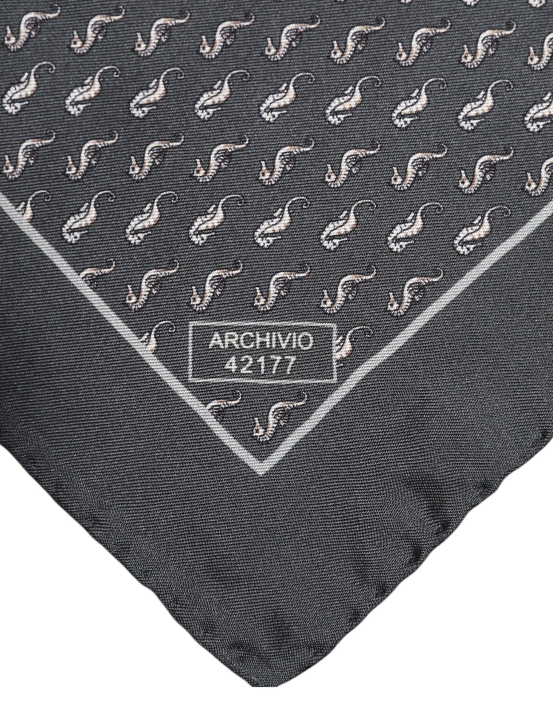 Dolce & Gabbana Black Fish Print Silk Square Men Foulard Scarf | Regal Royce